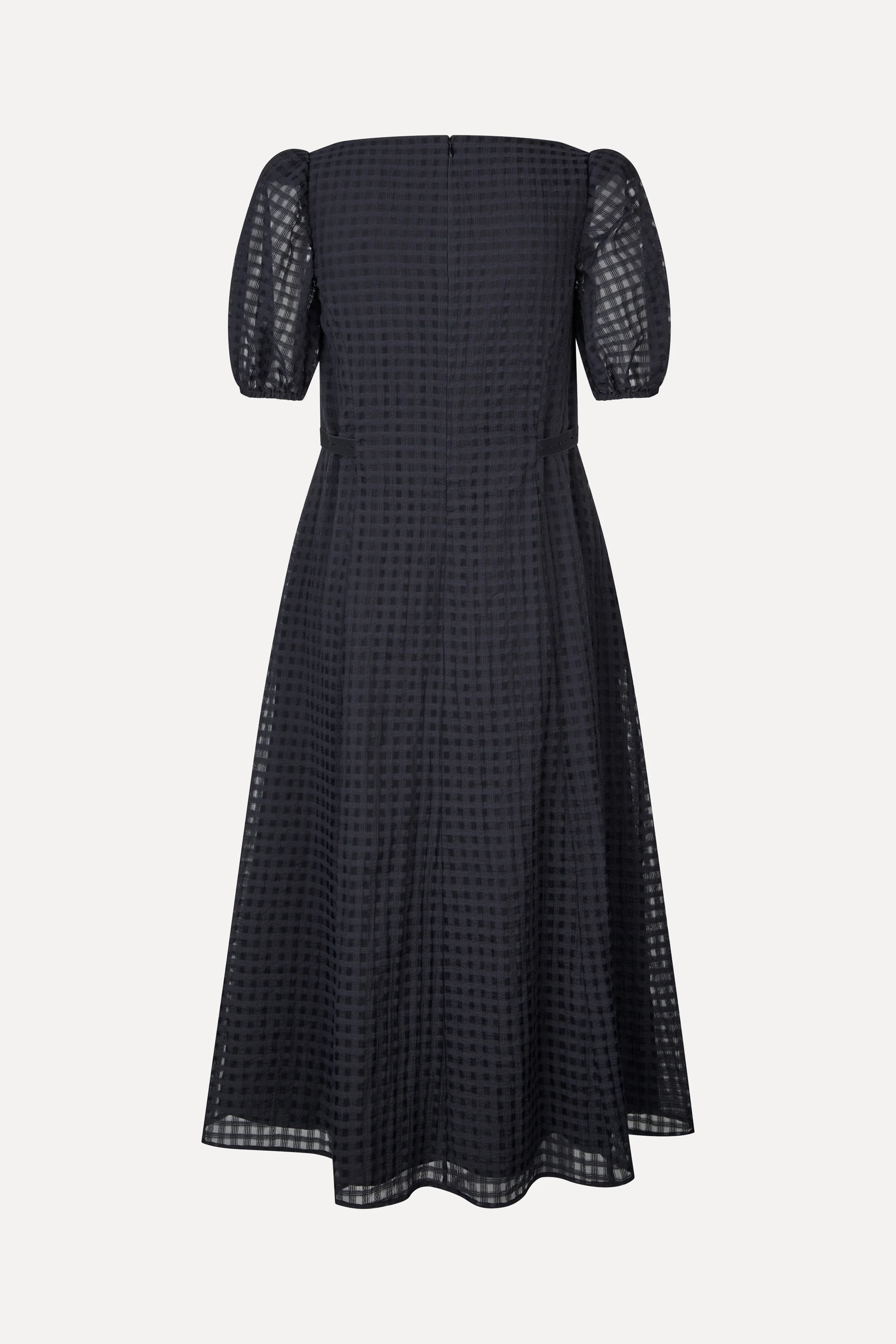 Adjustable Waist Voluminous Midi Dress - Checkered Organza - Image 4
