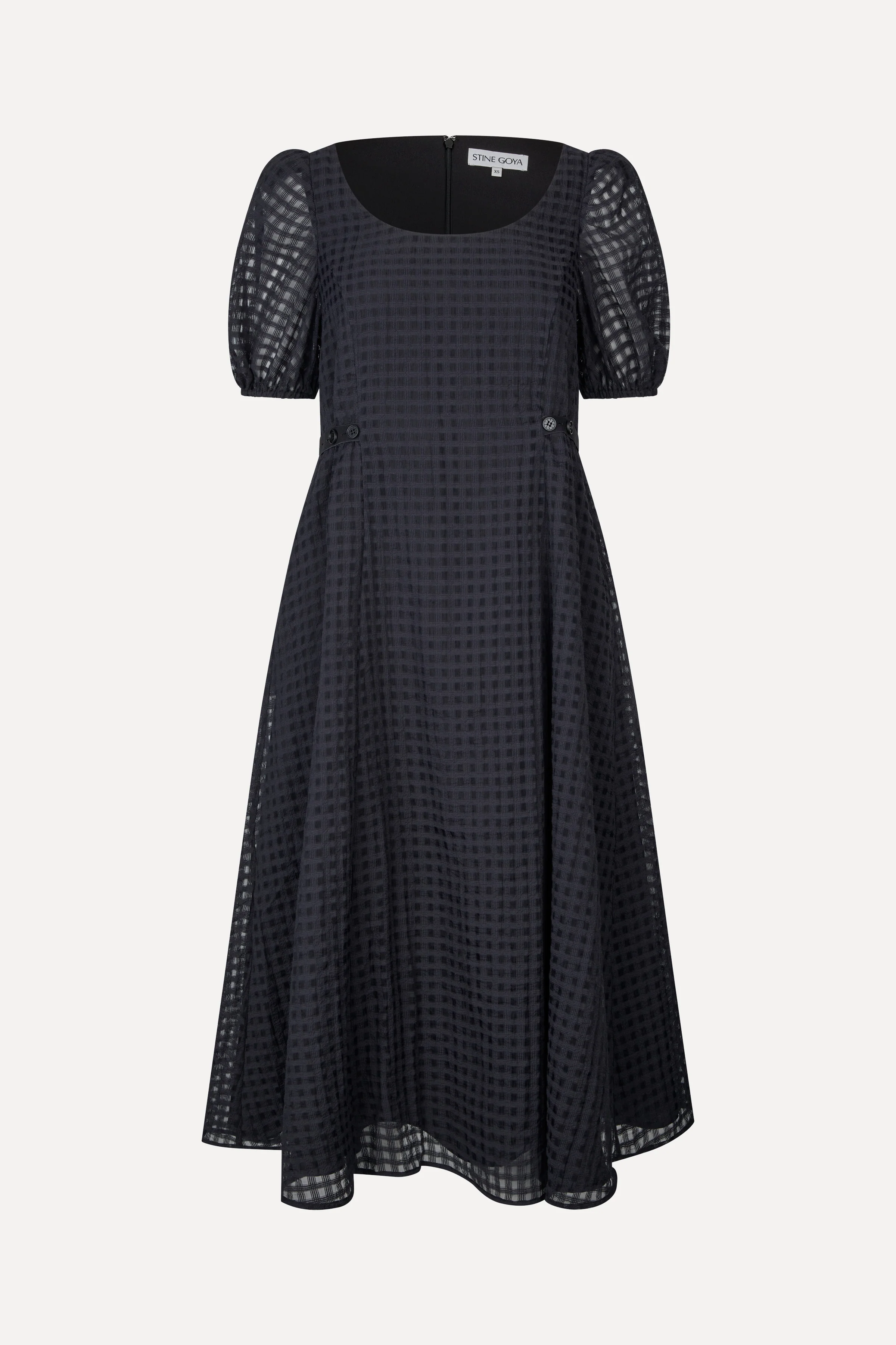 Adjustable Waist Voluminous Midi Dress - Checkered Organza - Image 5
