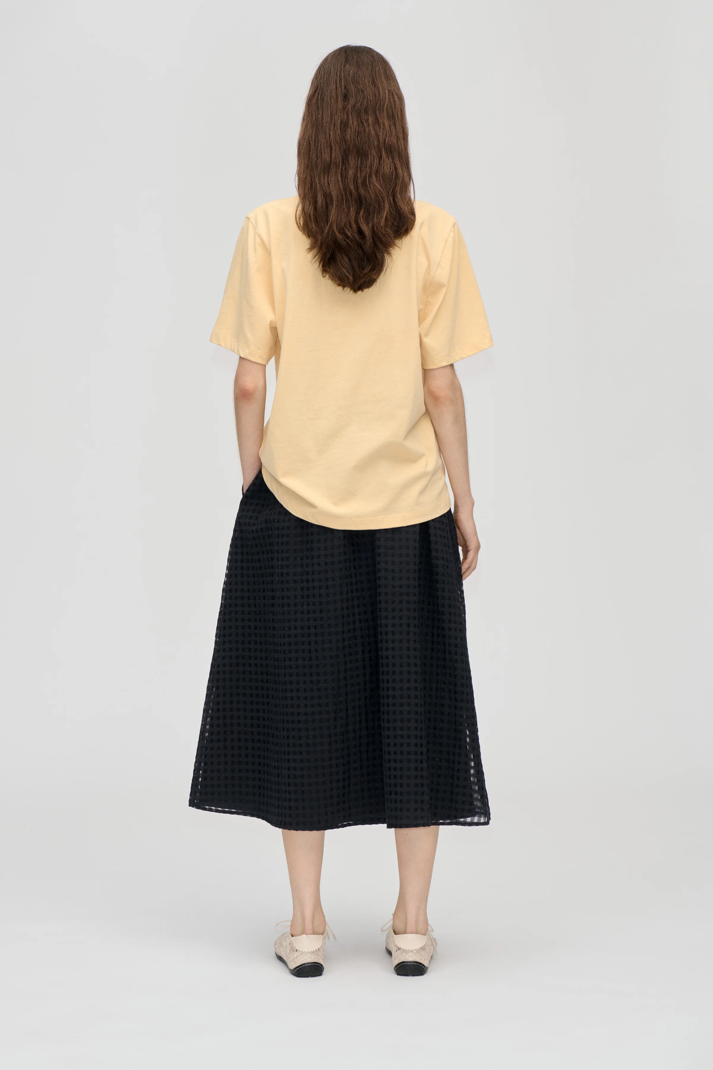 Adjustable Waist Voluminous Midi Skirt - Checkered Organza - Image 2