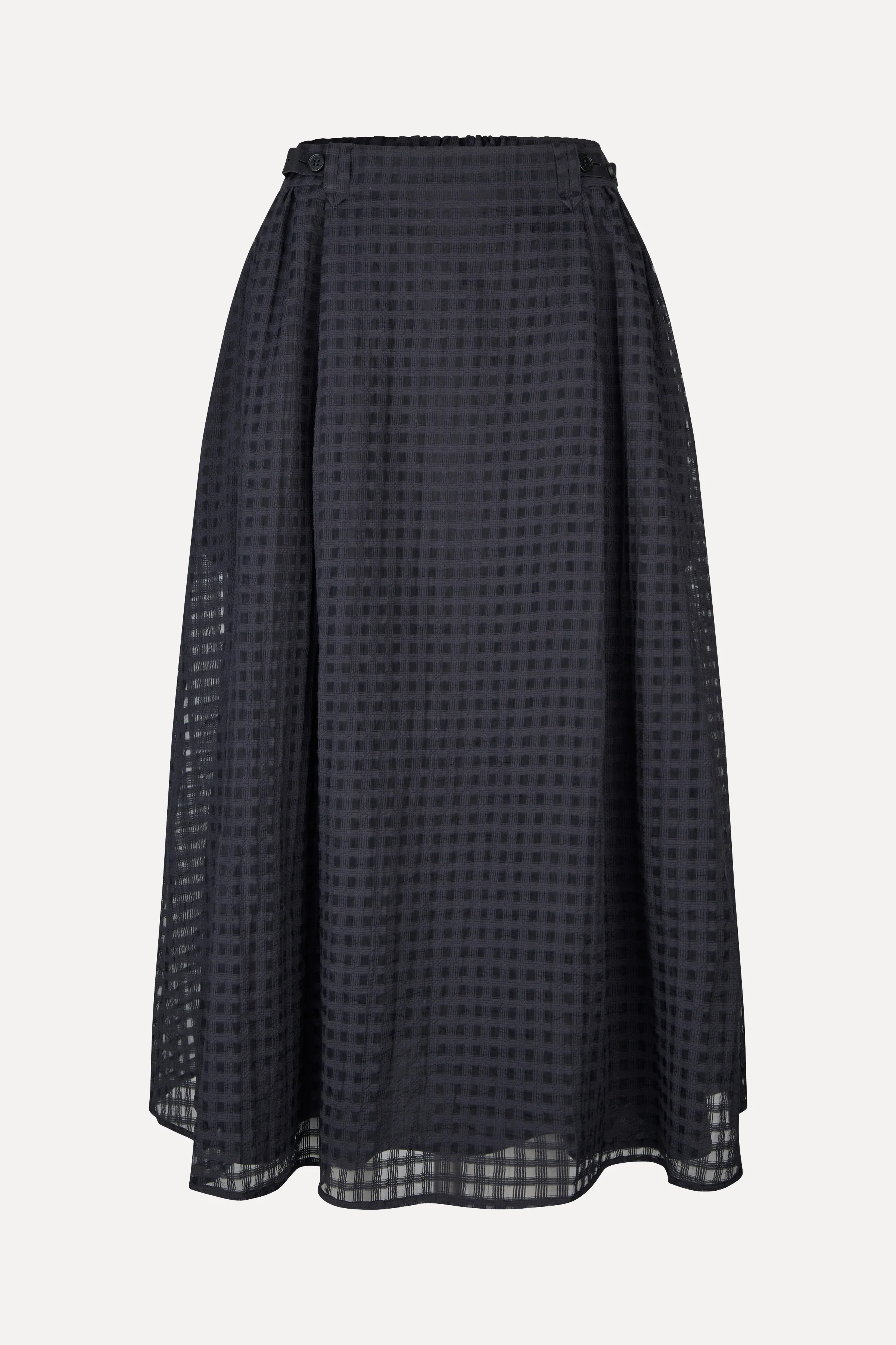 Adjustable Waist Voluminous Midi Skirt - Checkered Organza - Image 4