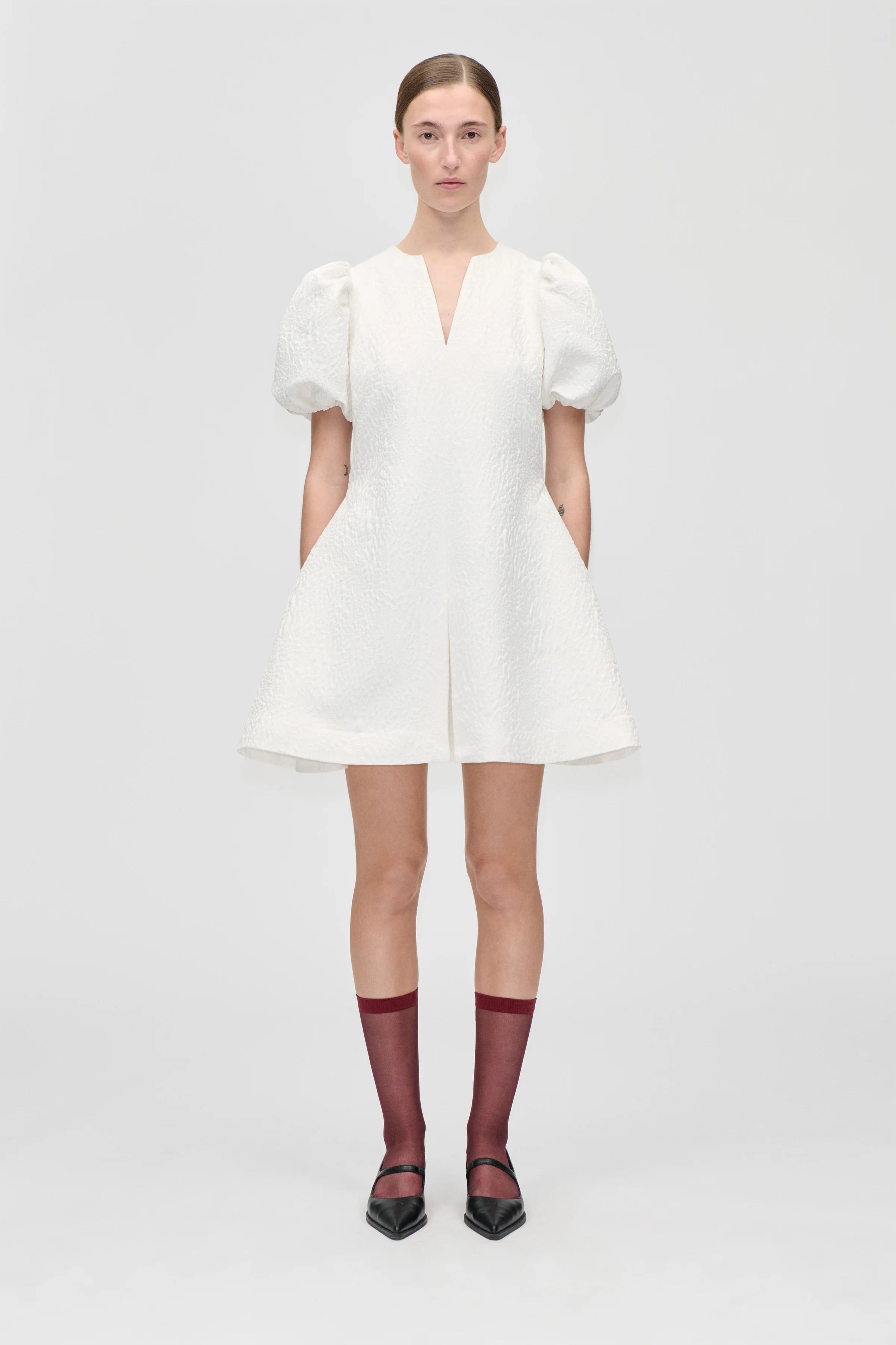 Angled Pleat Mini Dress - Artist Flower Relief
