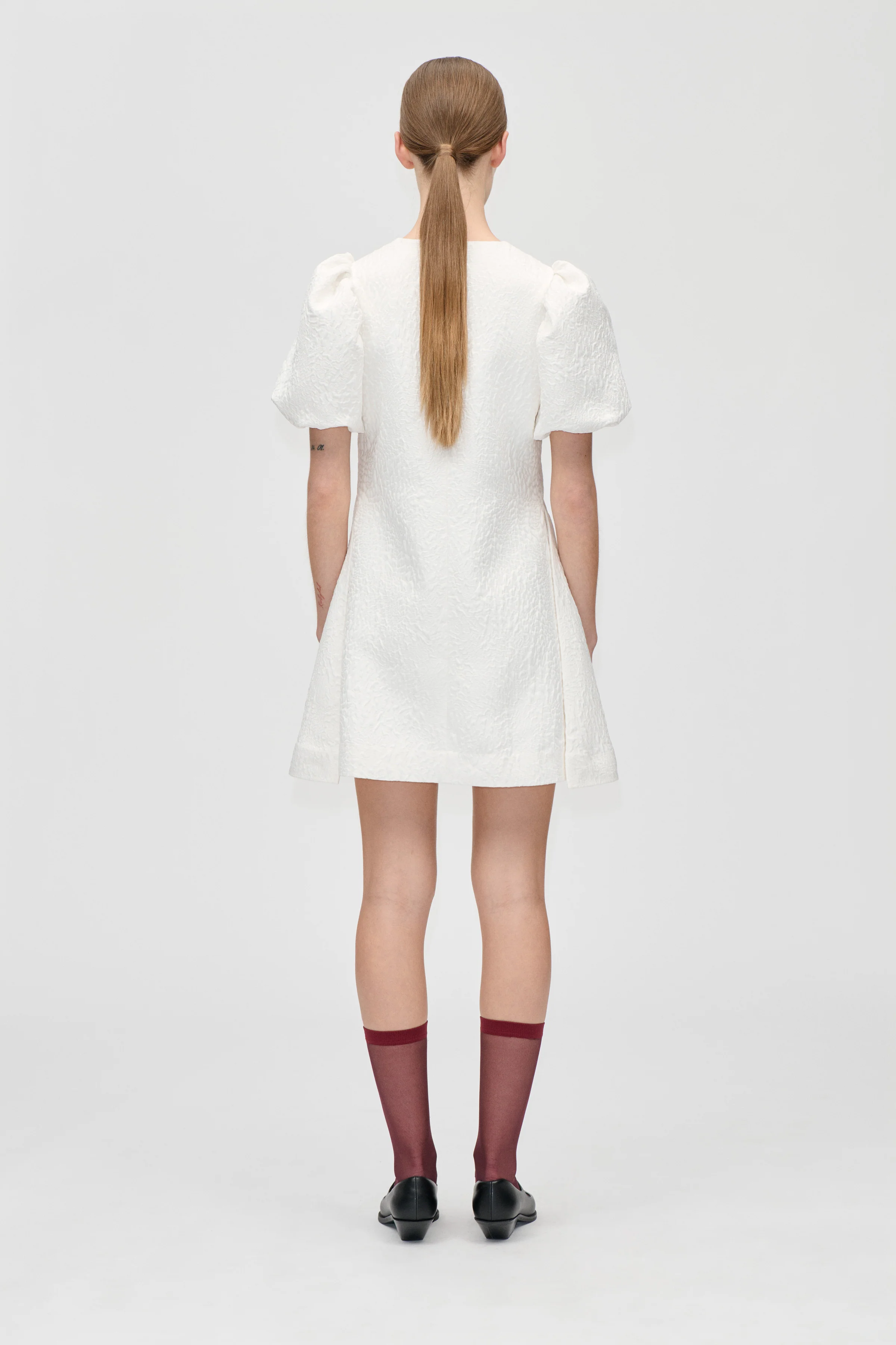 Angled Pleat Mini Dress - Artist Flower Relief - Image 2