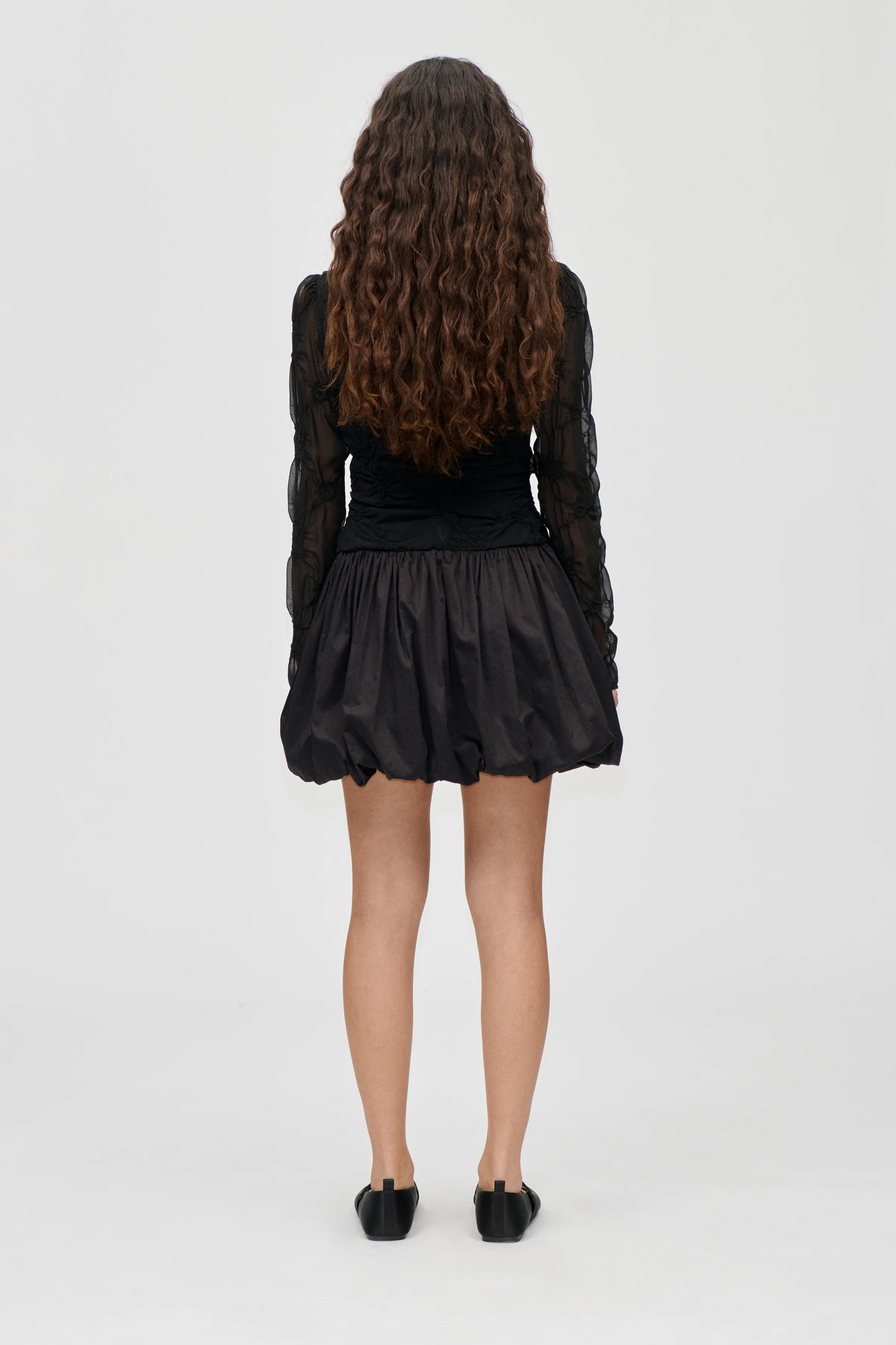 Balloon Long Sleeve Short Dress - Smocked Flowers - Image 2