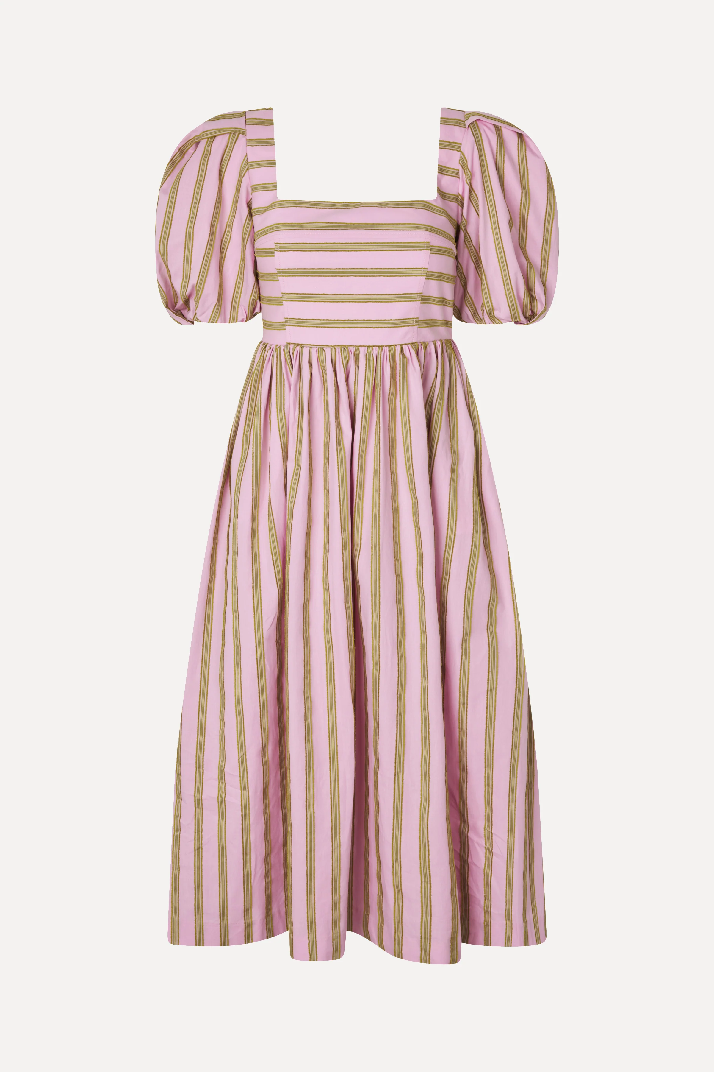 Blouson Sleeve Midi Dress - Wallpaper Stripes