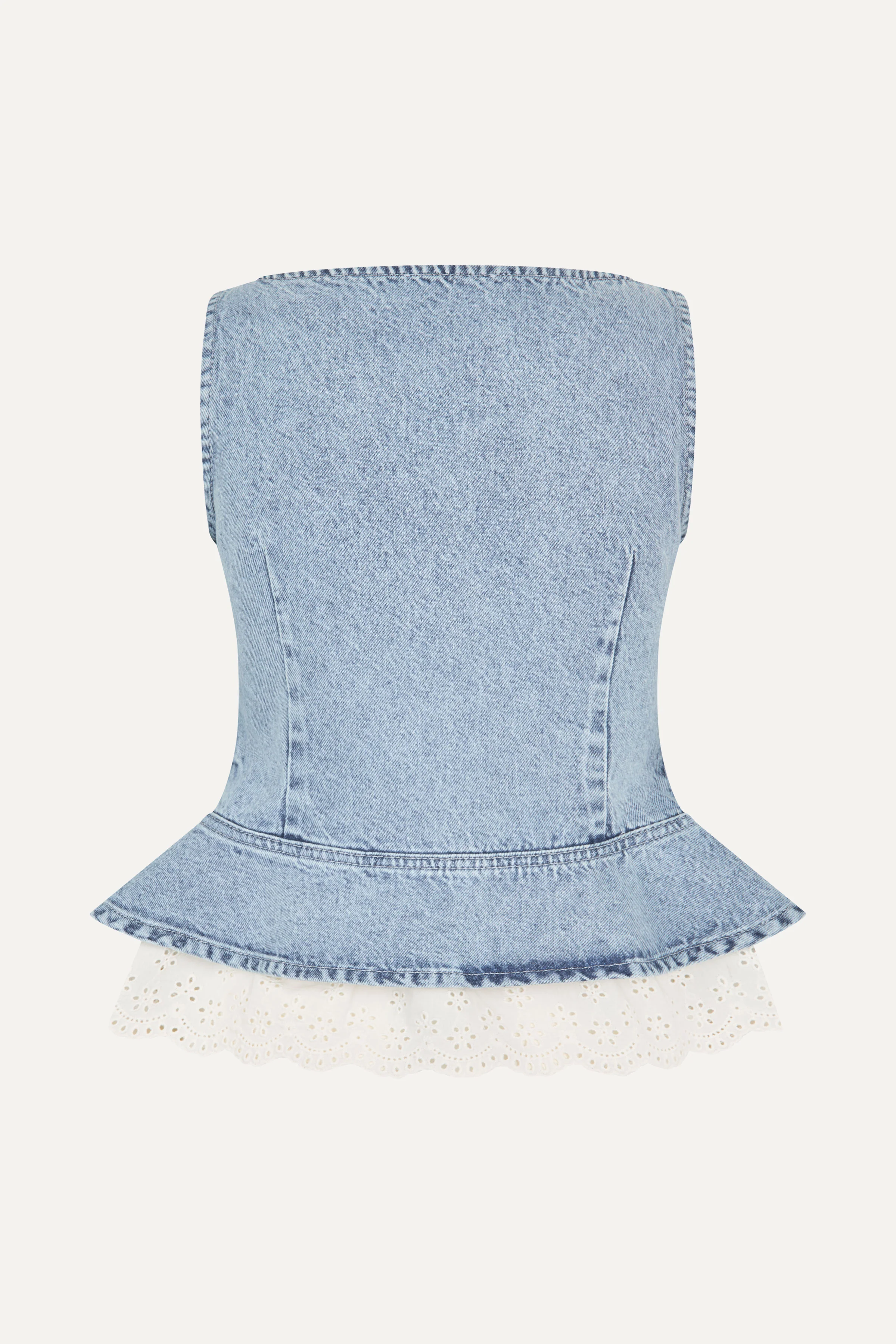 Boatneck Frill Buttoned Top - Denim Blue - Image 3