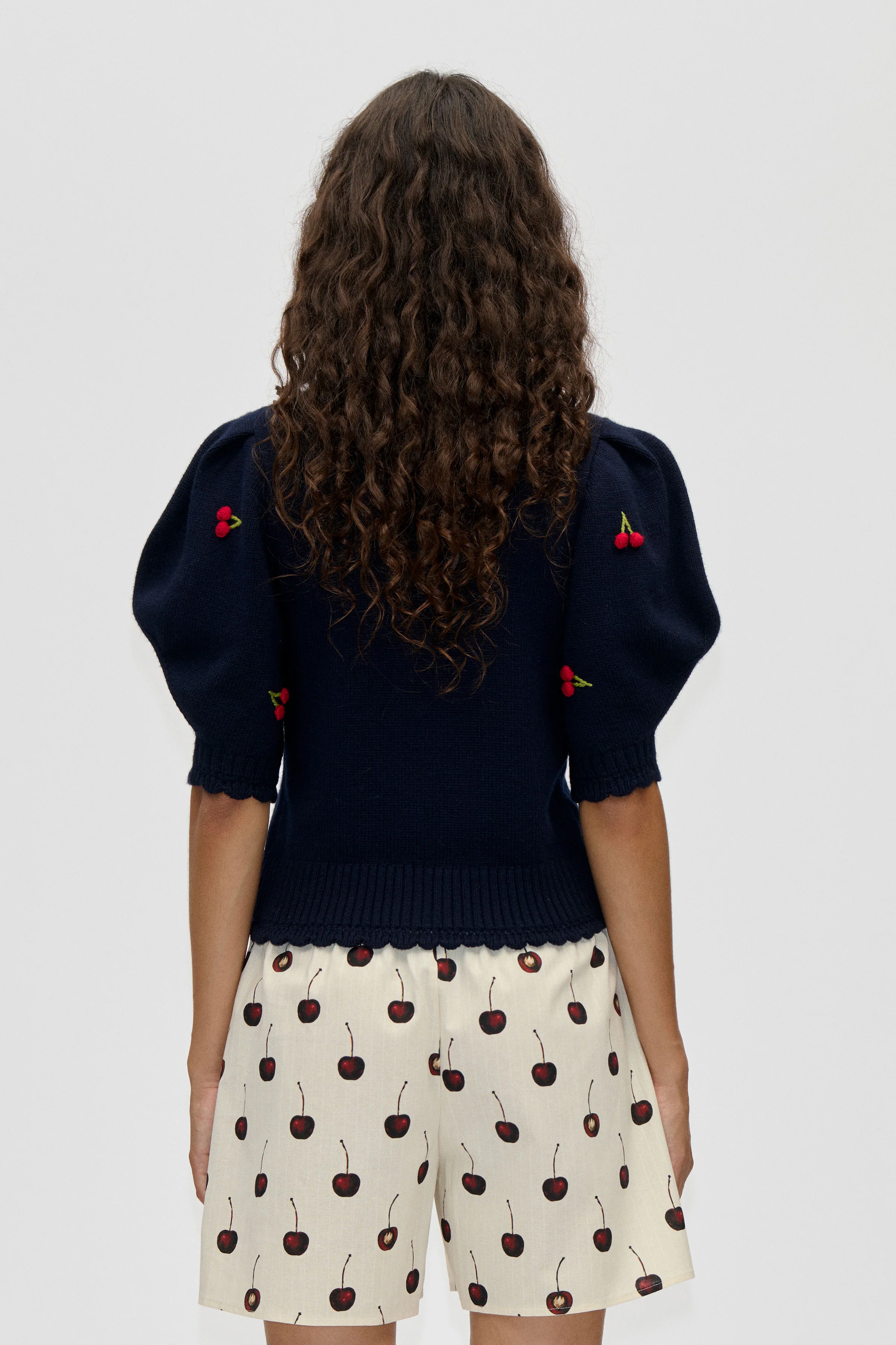 Bobble Knit Polo Cardigan - Cherries Bobble - Image 2