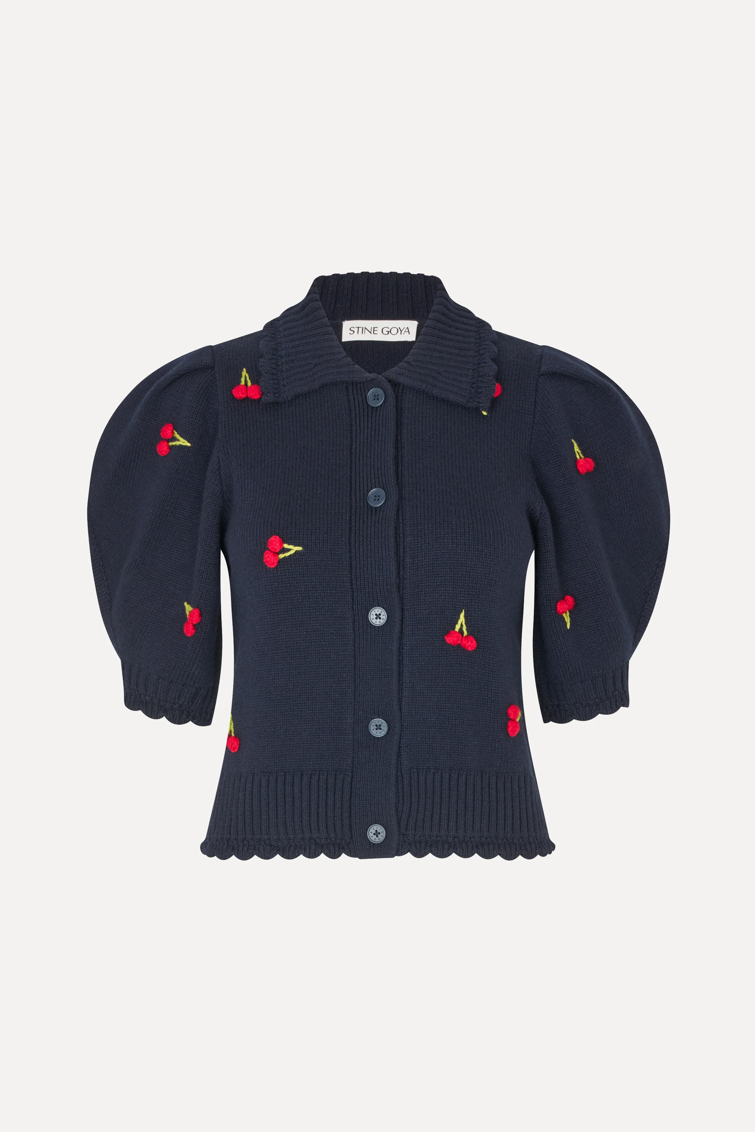 Bobble Knit Polo Cardigan - Cherries Bobble - Image 3