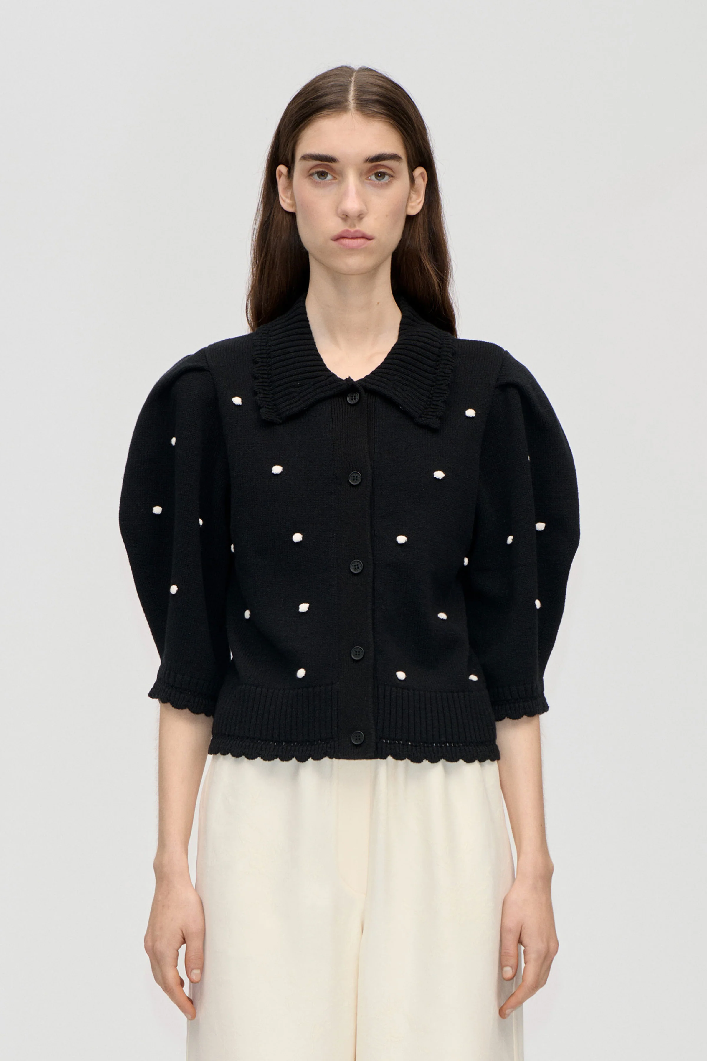 Bobble Knit Polo Cardigan - Midnight Bobbles