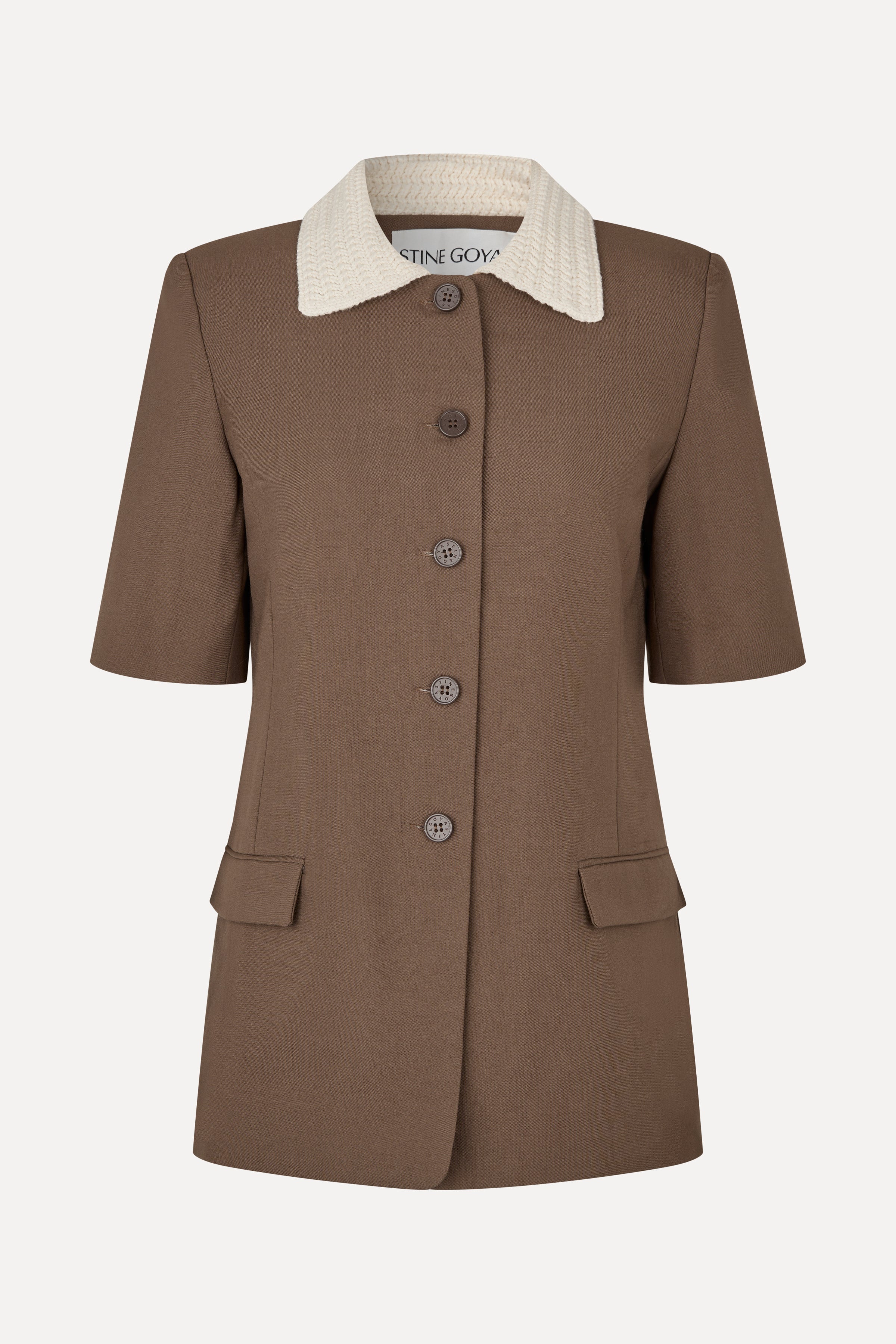 Boxy Short Sleeve Tailoring Jacket - Chicory Coffee