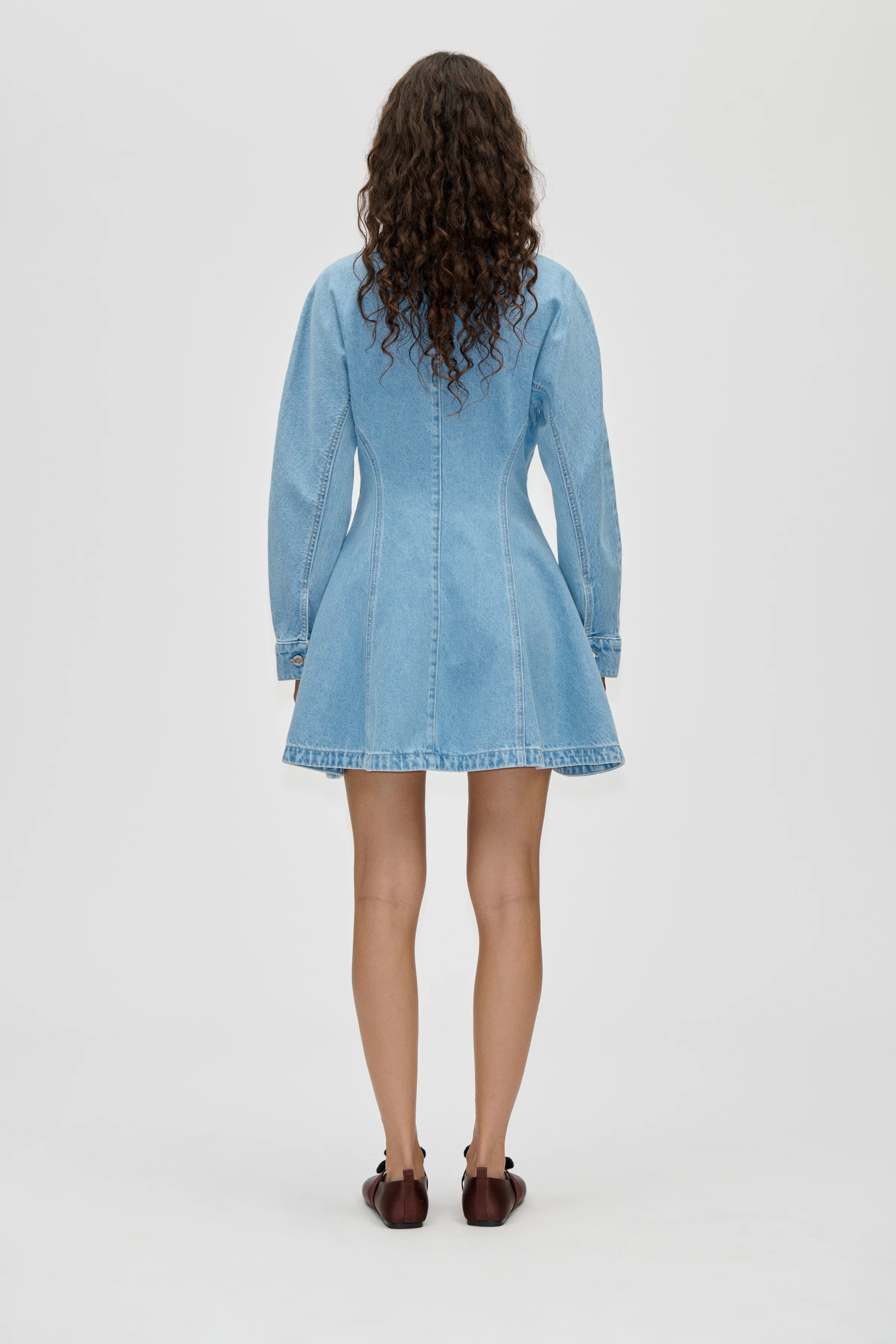 Collared Coat Mini Dress - Denim Blue - Image 2