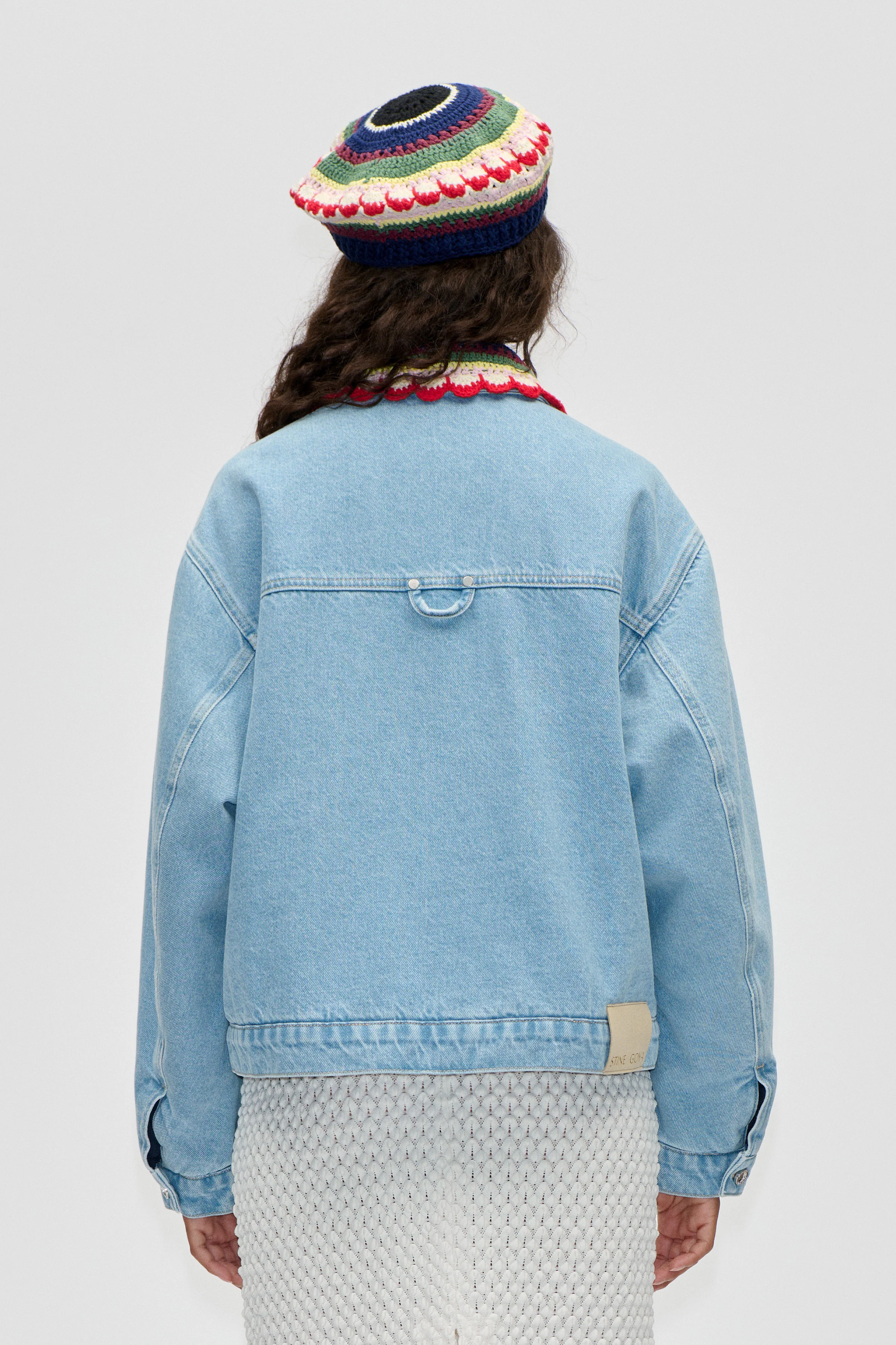 Collared Cropped Bomber - Denim Blue - Image 2