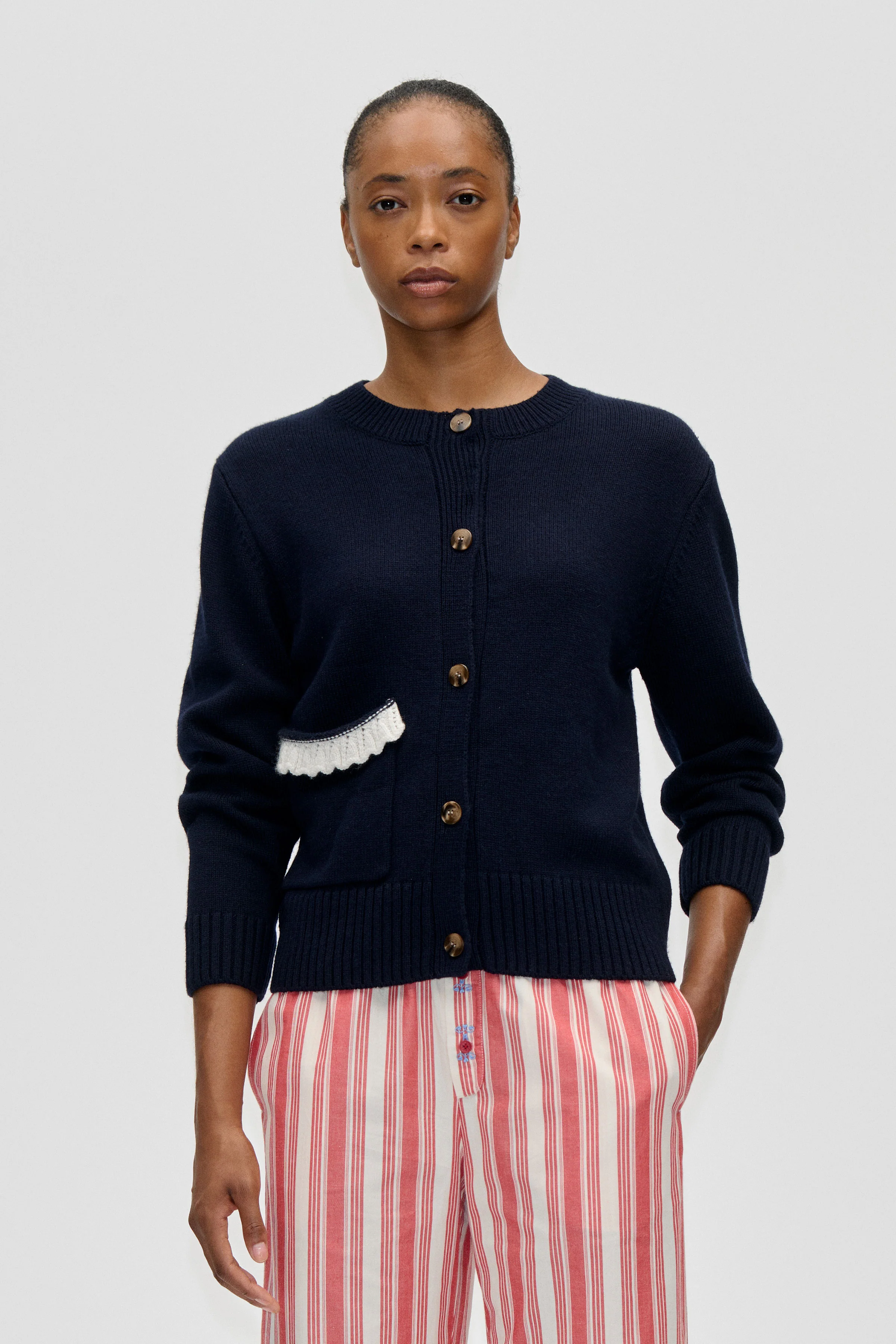 Crewneck Button-up Cardigan - Lucky Horse