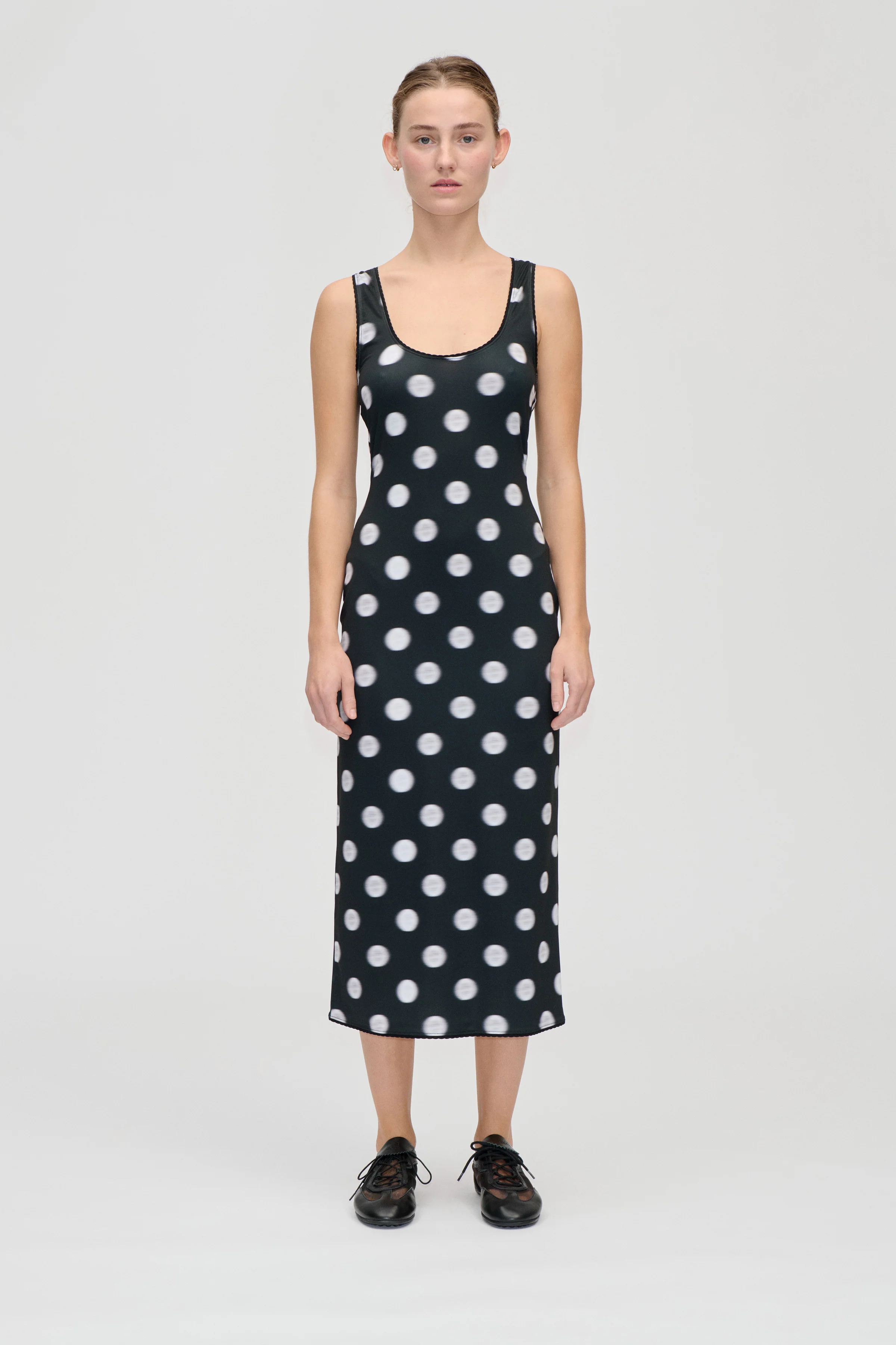 Elastic Deep Neckline Tank Dress - Dots in Motion