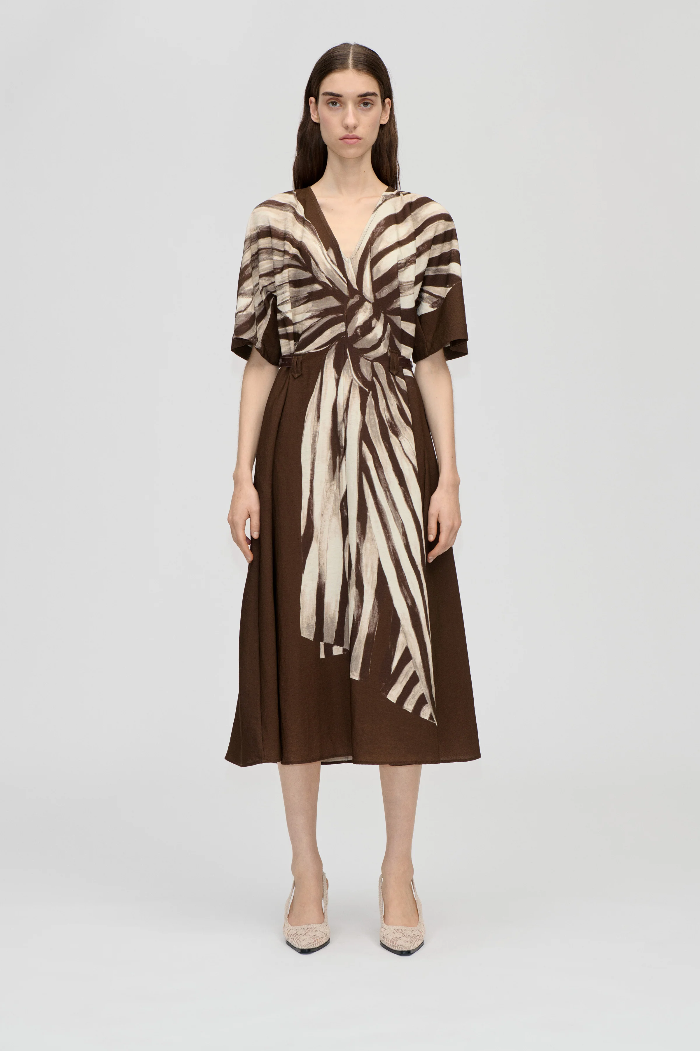 Elastic Detail Midi Dress - Bow