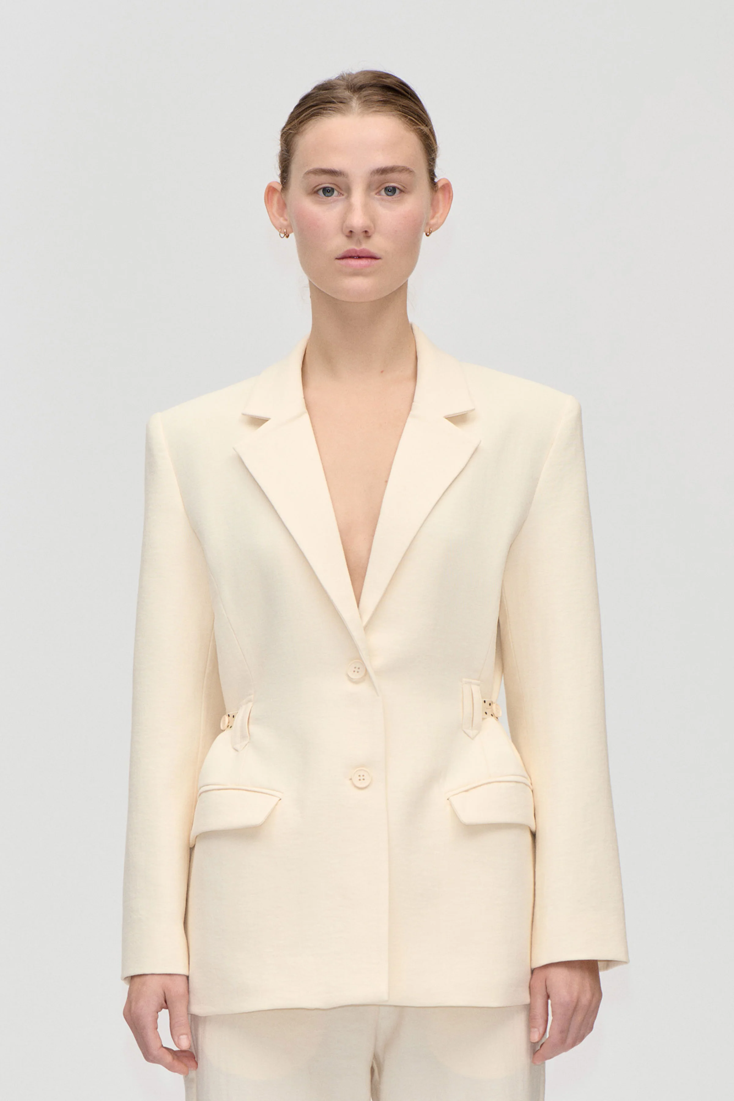 Elastic Detail Tailoring Blazer - Eggnog