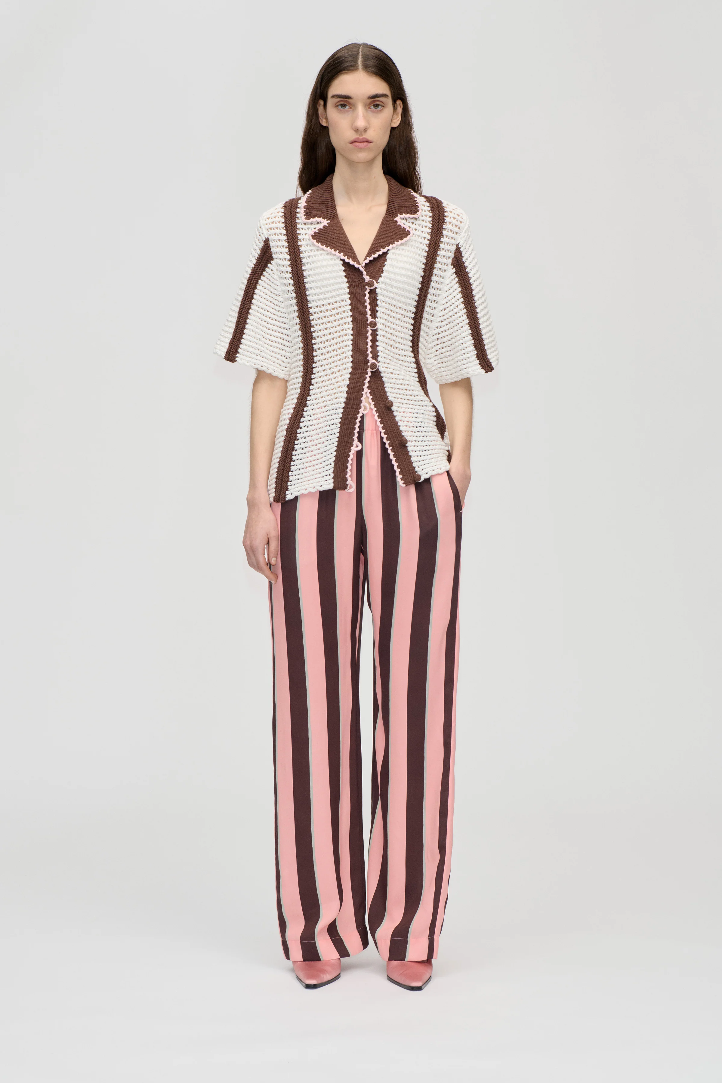 Elasticated Long Pants - Rosewood Mint Stripes