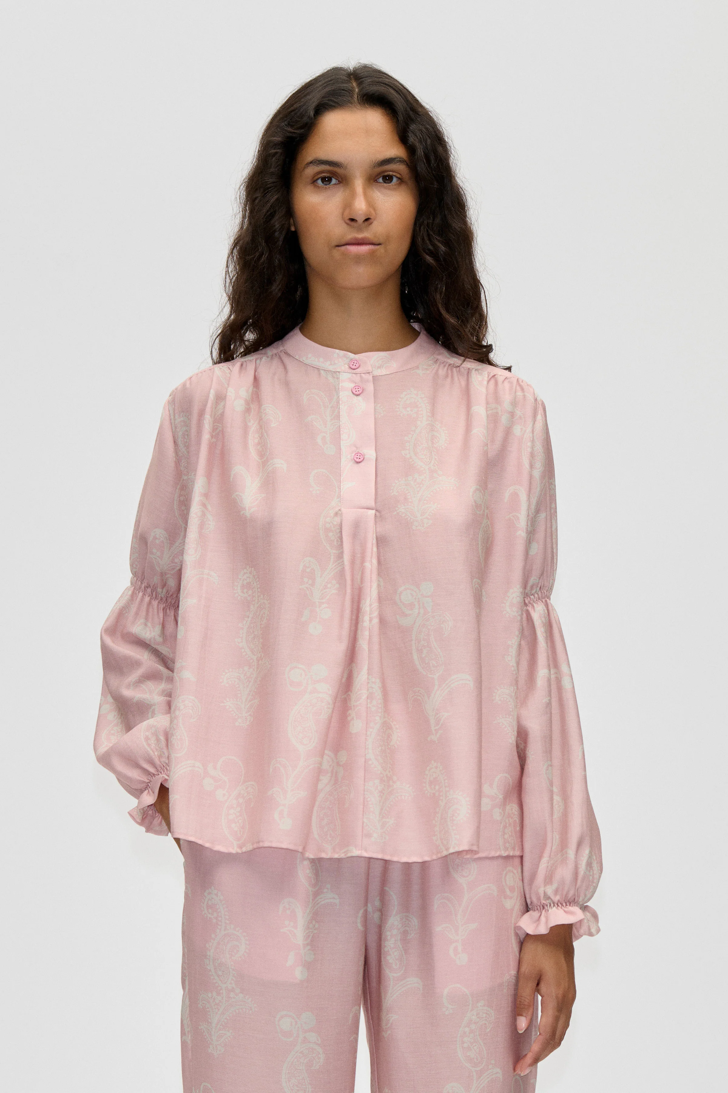 Elasticated Long Sleeve Top - Cherries On A Paisley