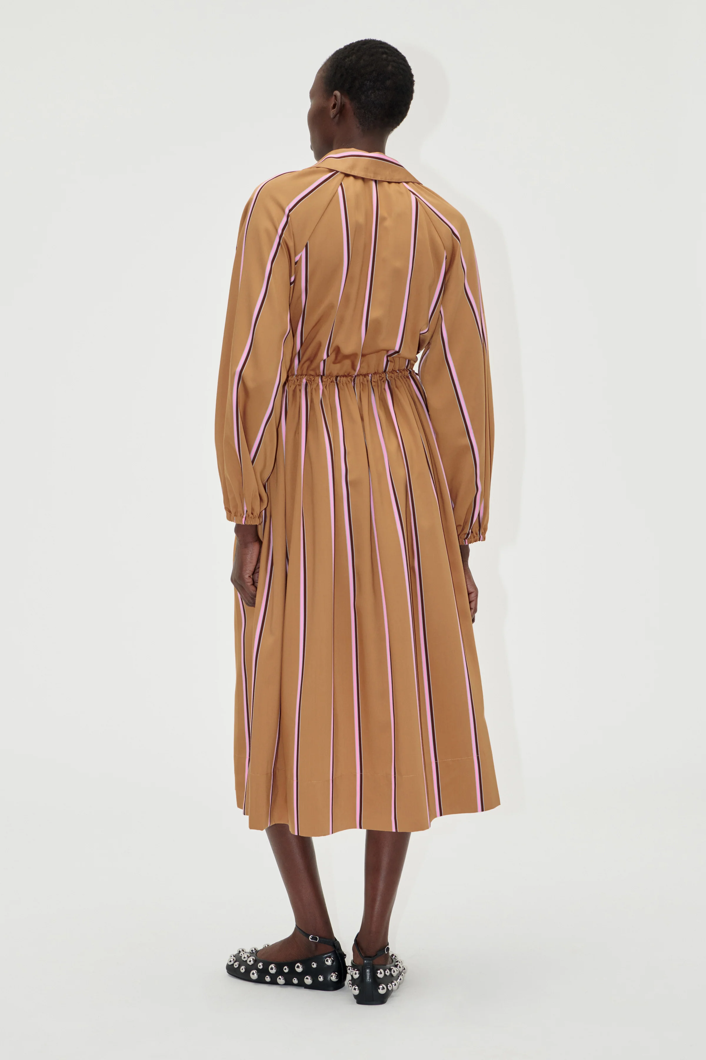 Elasticated Midi Dress - Cocoa Stripes - Image 4