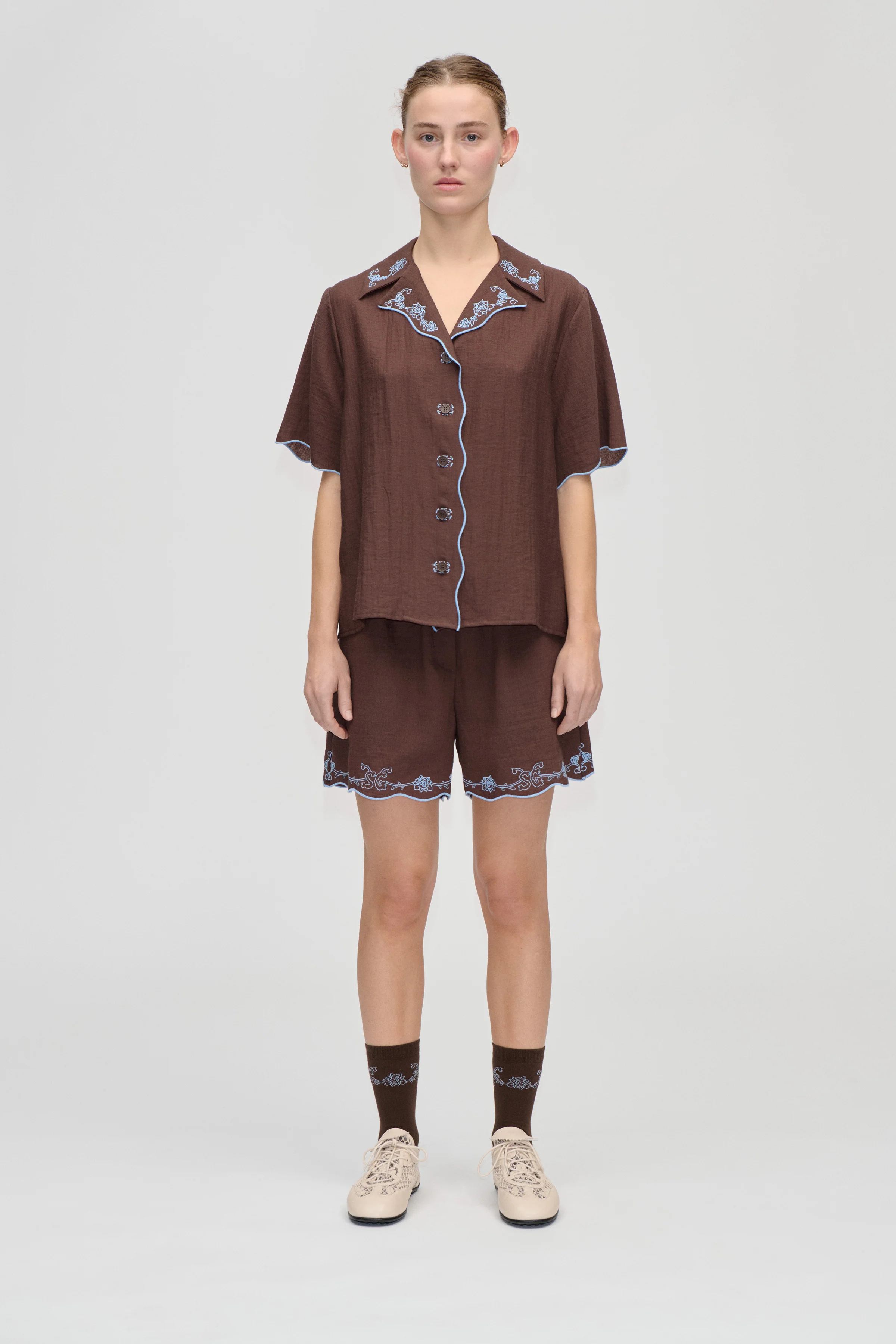 Elasticated Shorts - Roses Embroidery