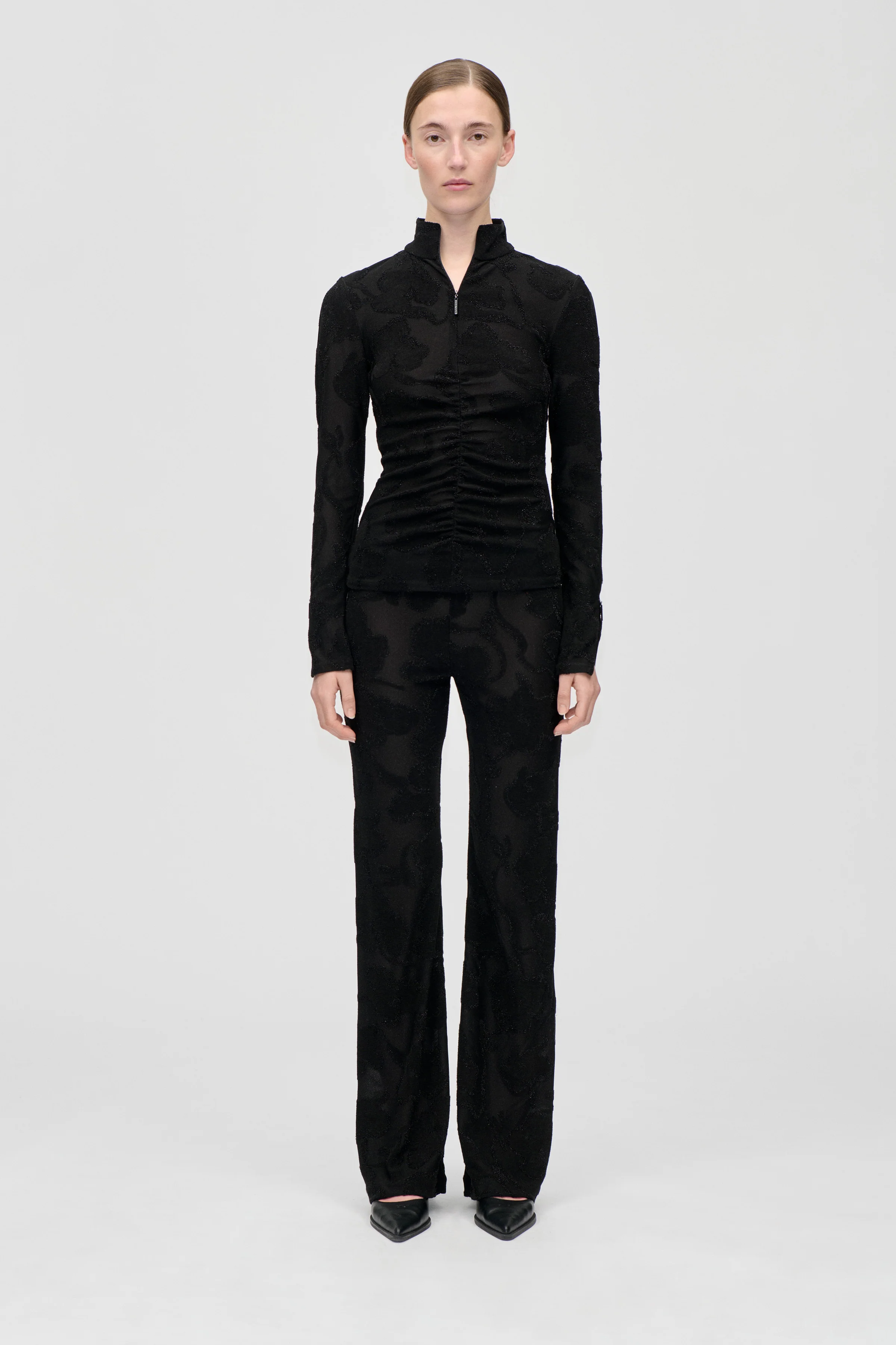 Elasticated Straight Long Pants - Black Petunias