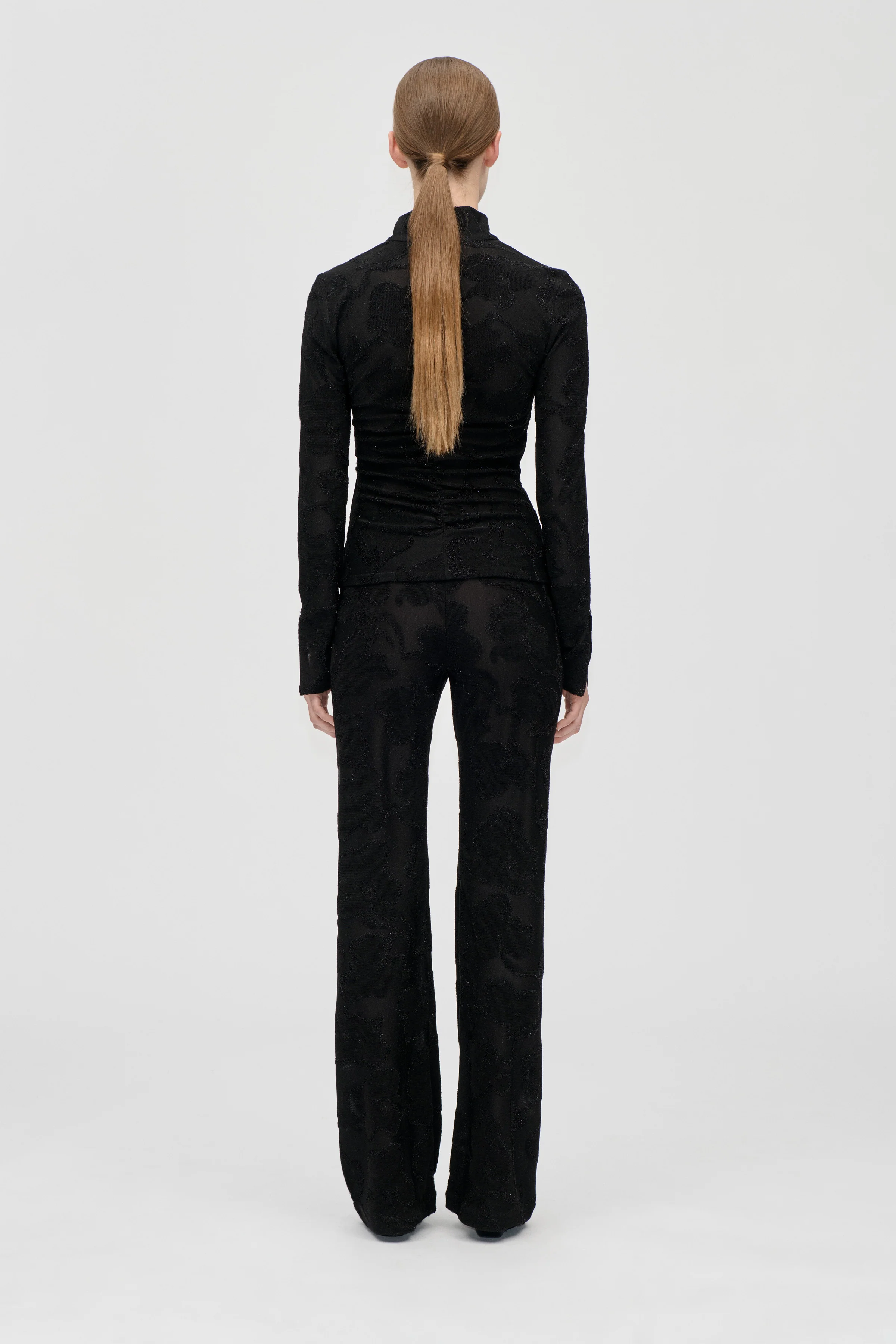 Elasticated Straight Long Pants - Black Petunias - Image 2