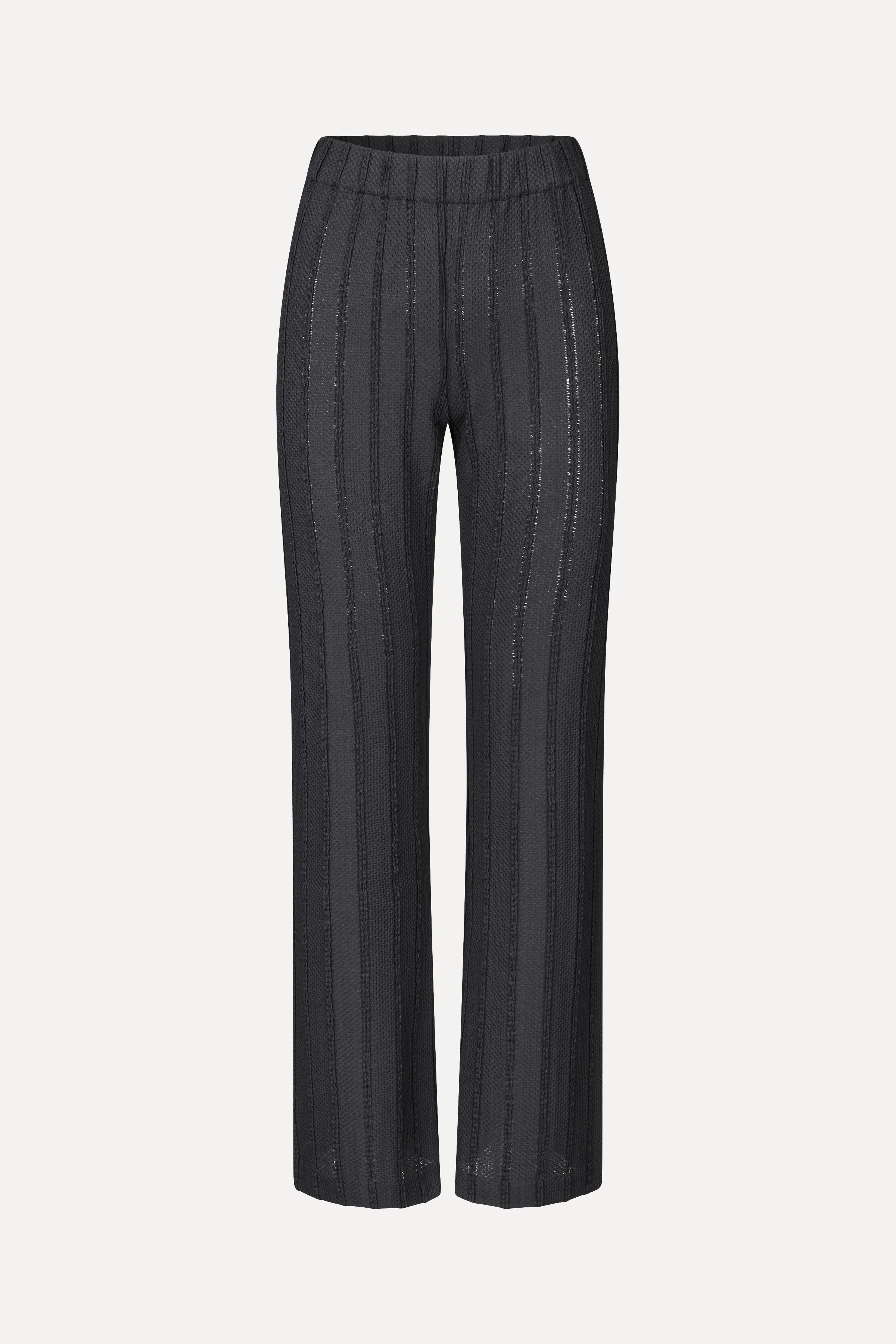 Elasticated Straight Long Pants - Black / White