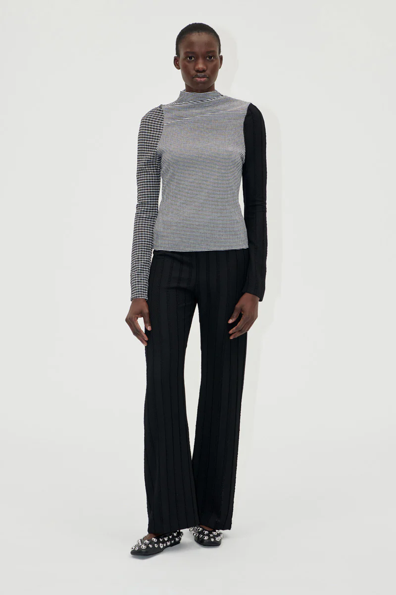 Elasticated Straight Long Pants - Black / White - Image 3
