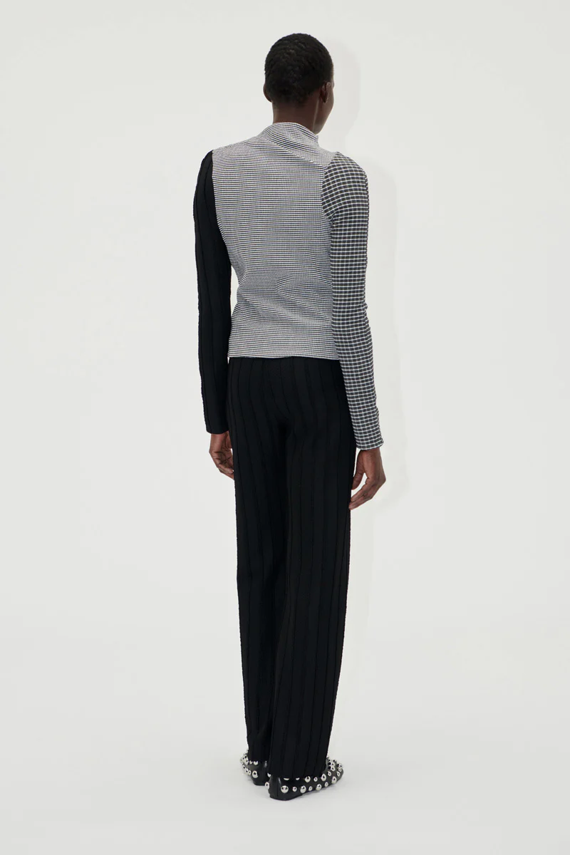 Elasticated Straight Long Pants - Black / White - Image 4