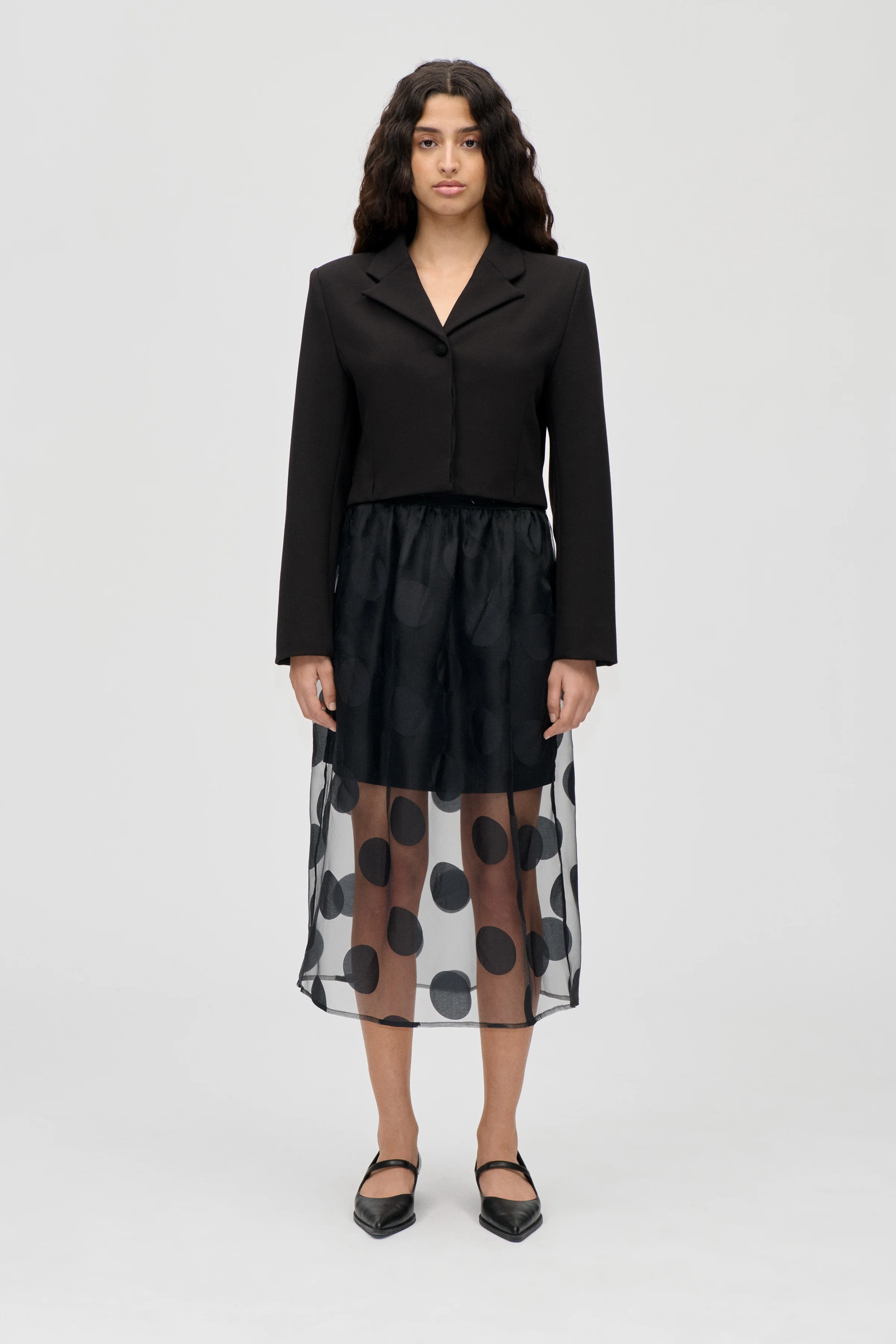 Elasticated Waistband Midi Skirt - Dotted Black