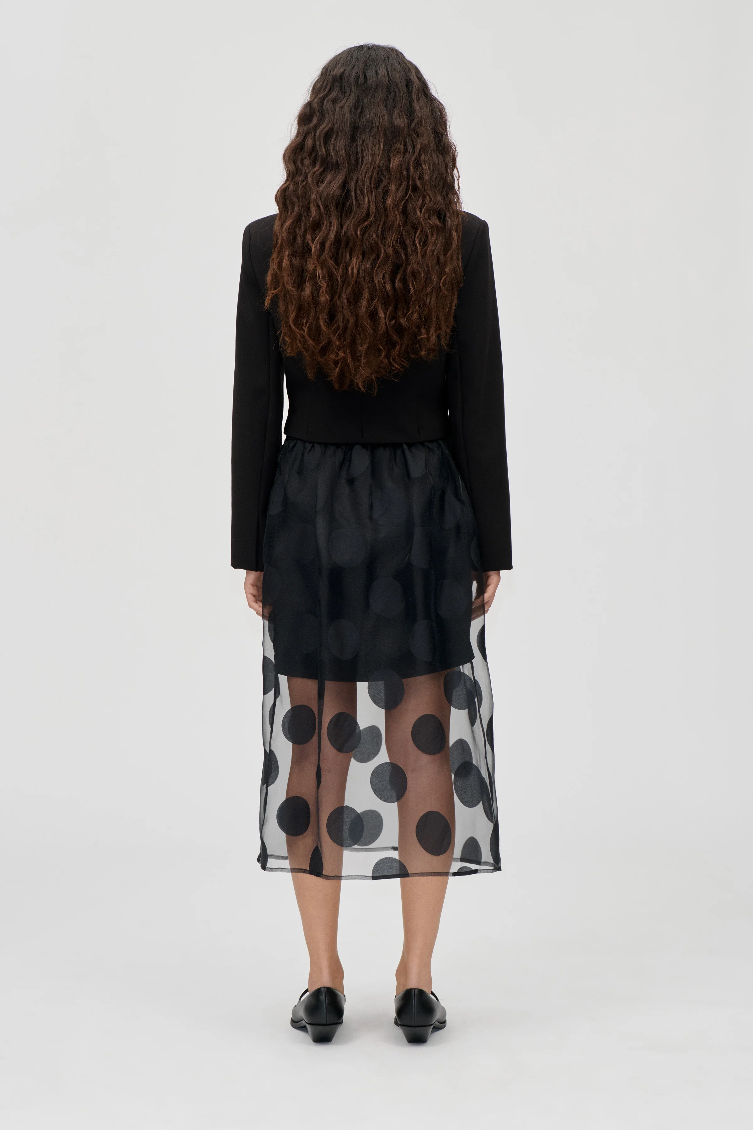 Elasticated Waistband Midi Skirt - Dotted Black - Image 2