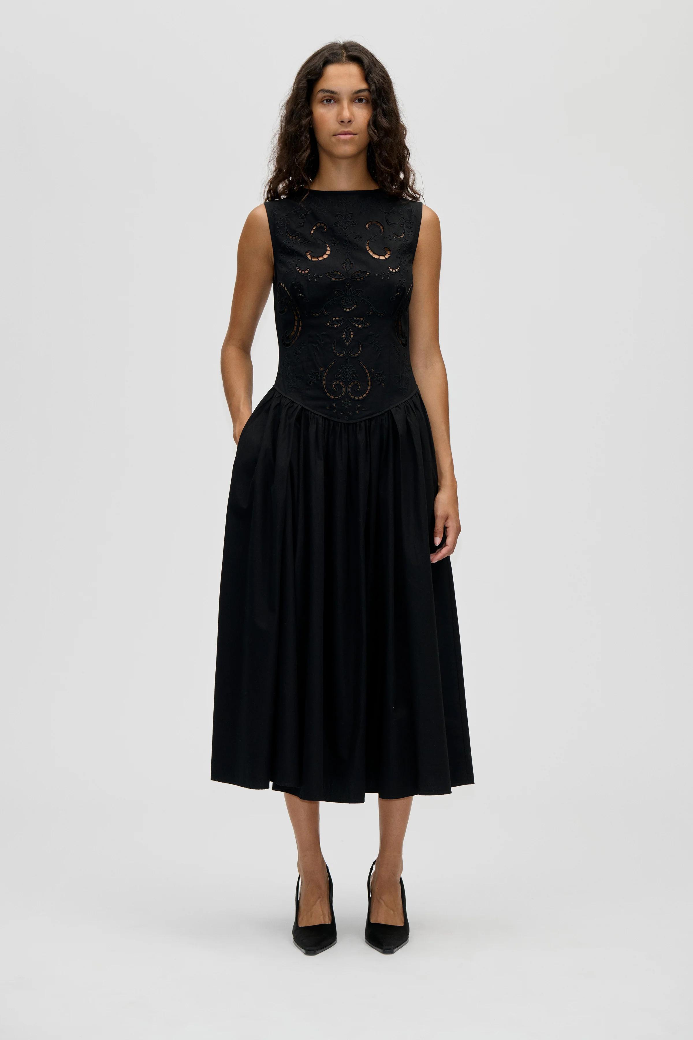 Embroidered Midi Dress - Broderie Anglaise
