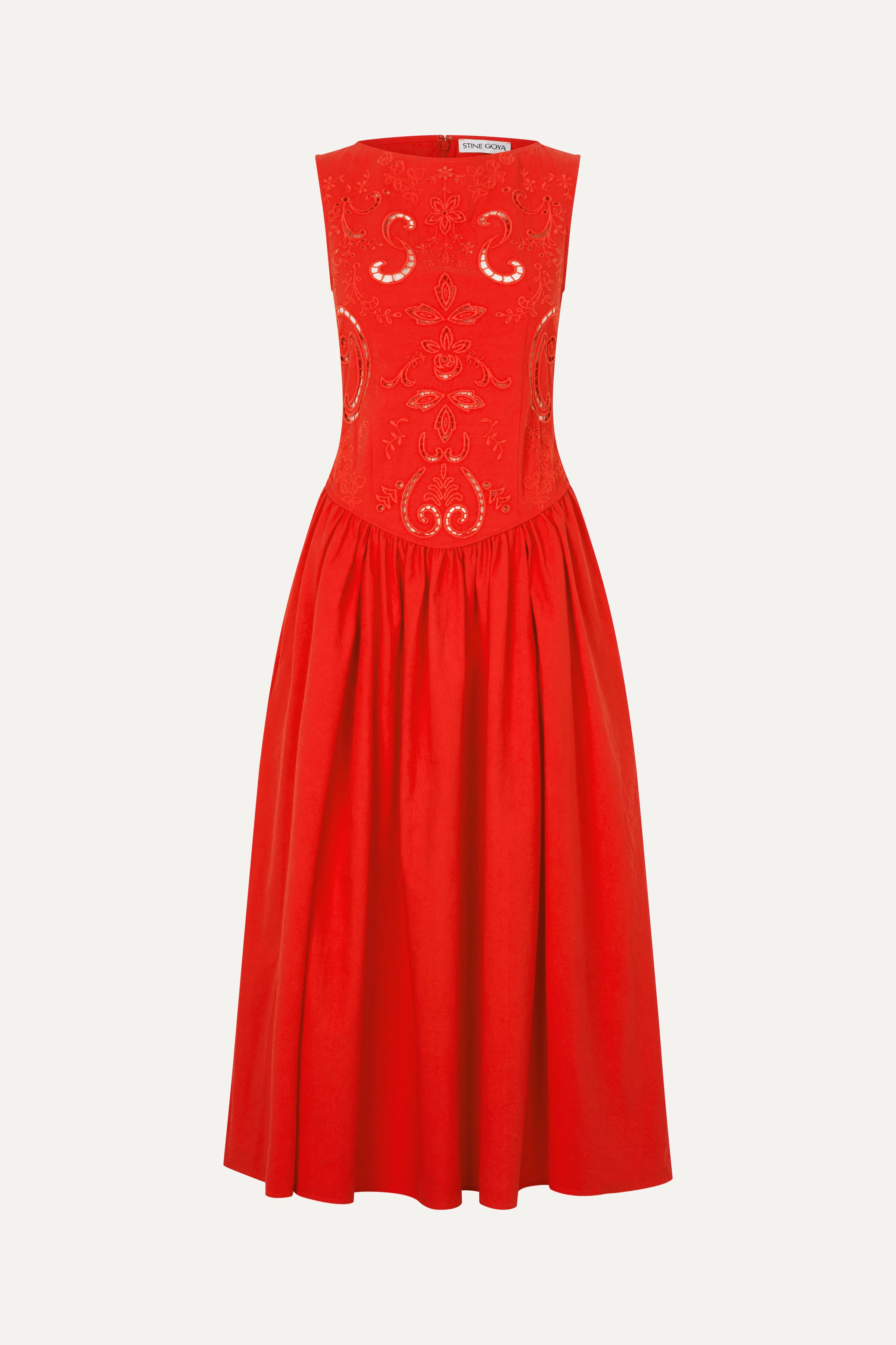 Embroidered Midi Dress - Fiery Red - Image 3