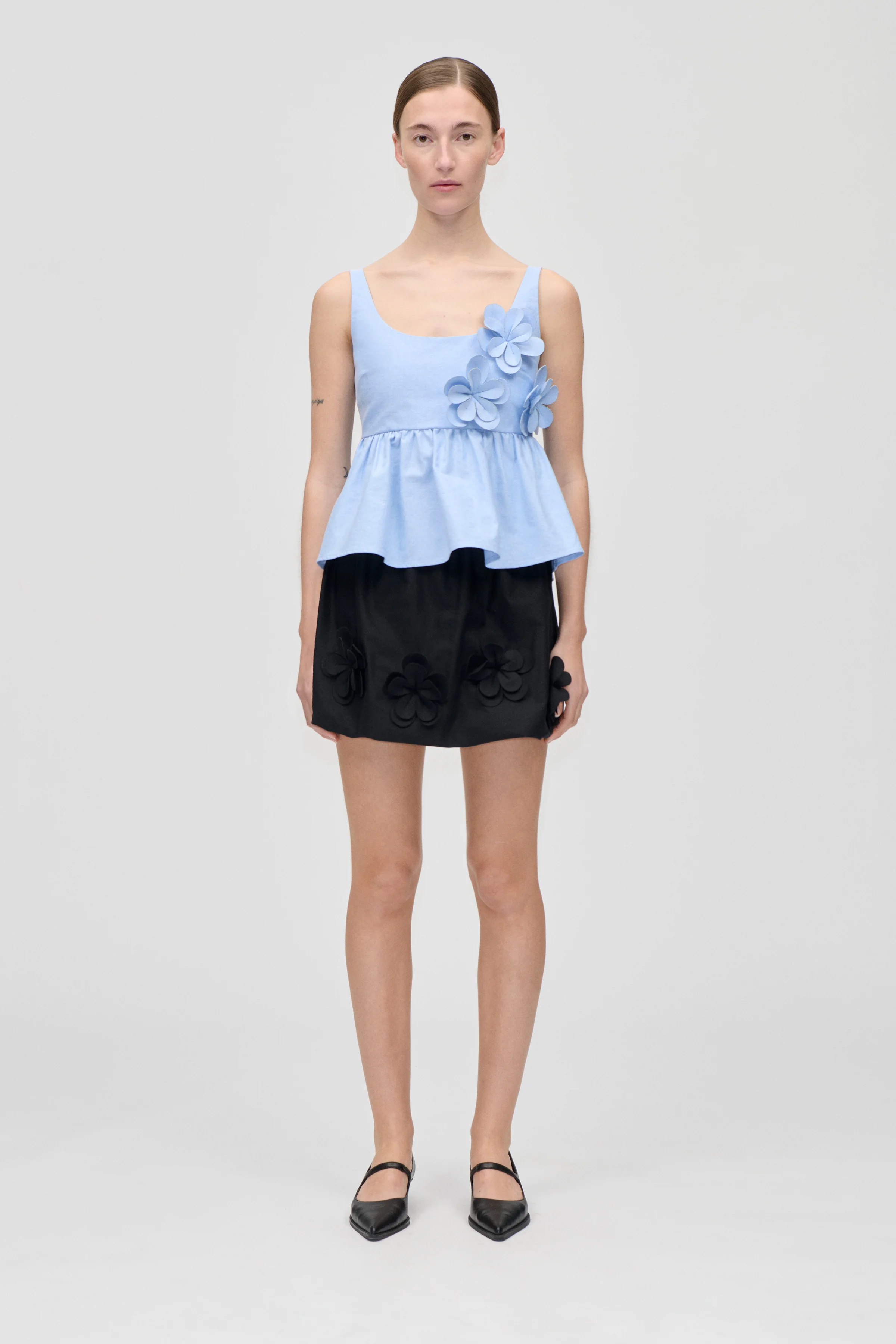 Floral Mini Skirt - Jet Black