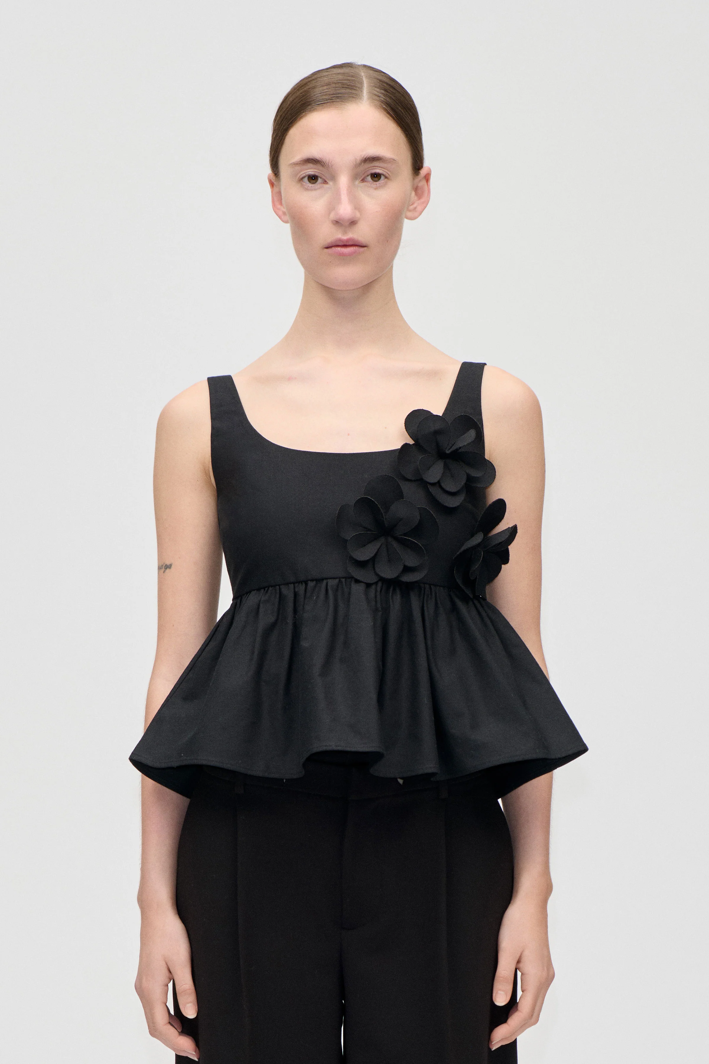 Floral Peplum Top - Jet Black
