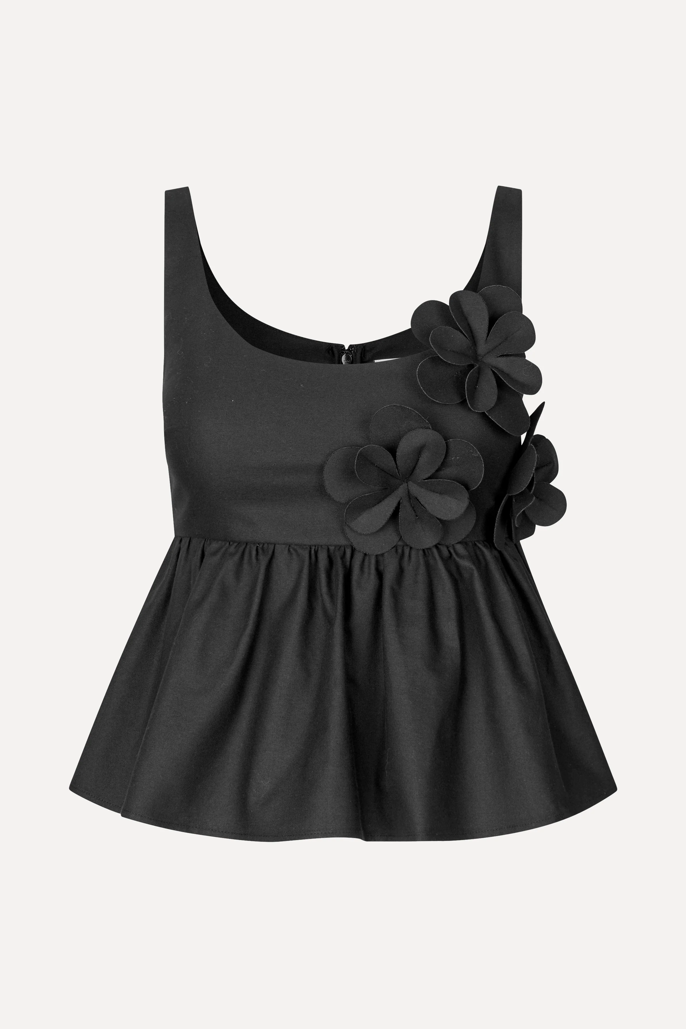 Floral Peplum Top - Jet Black - Image 3