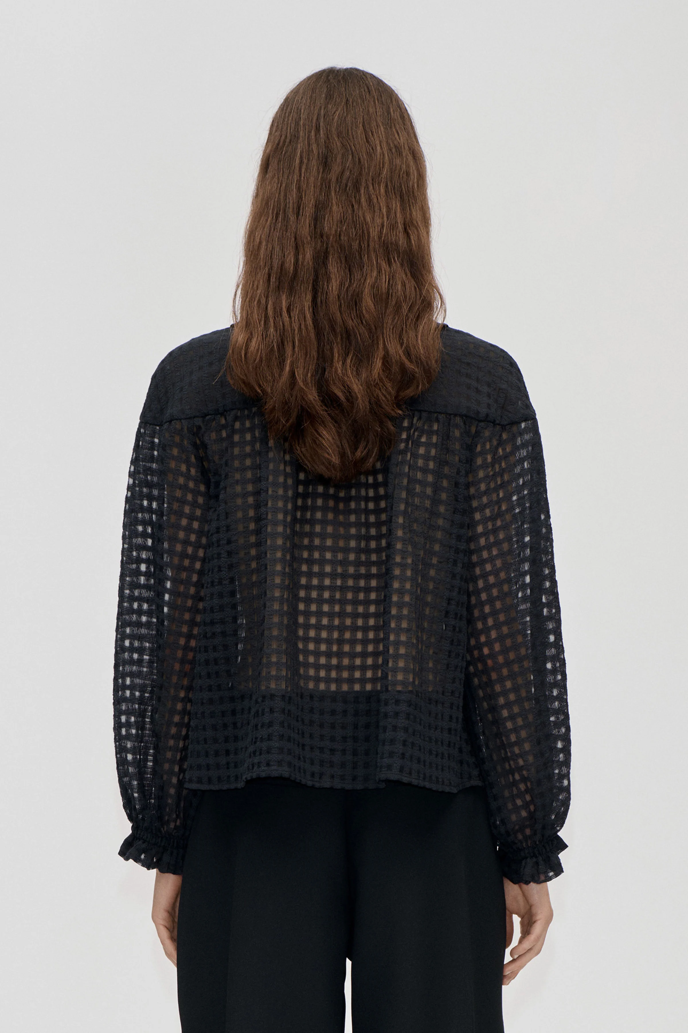 Flowy Long Sleeve Top - Checkered Organza - Image 2