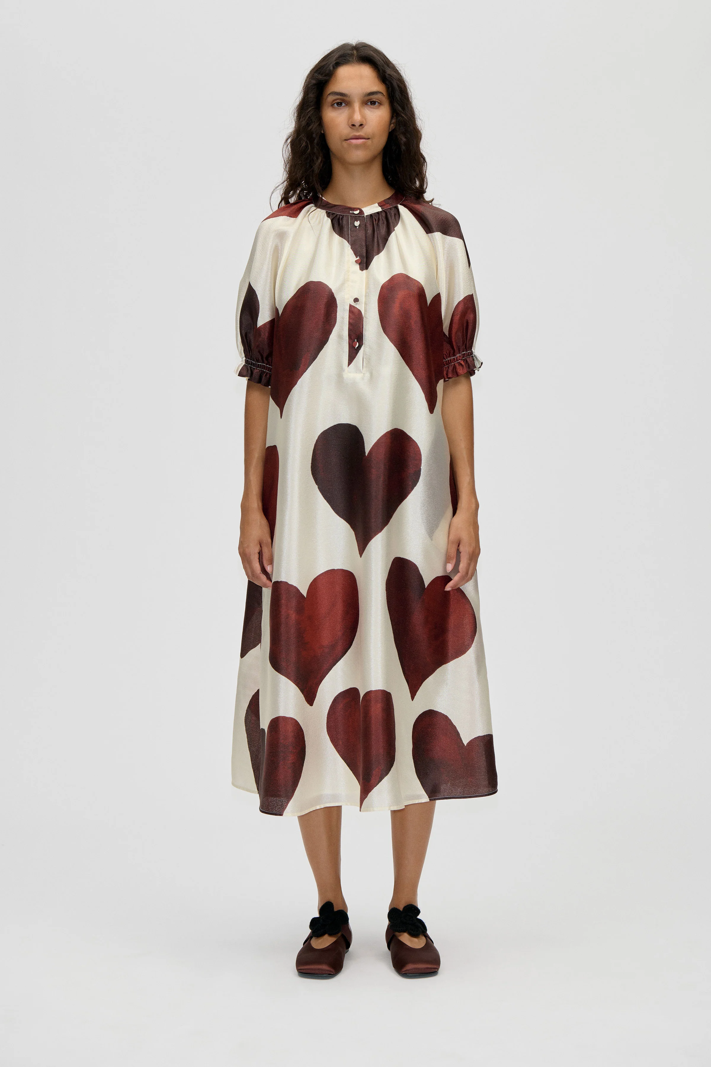 Front Placket Long Dress - Hearts