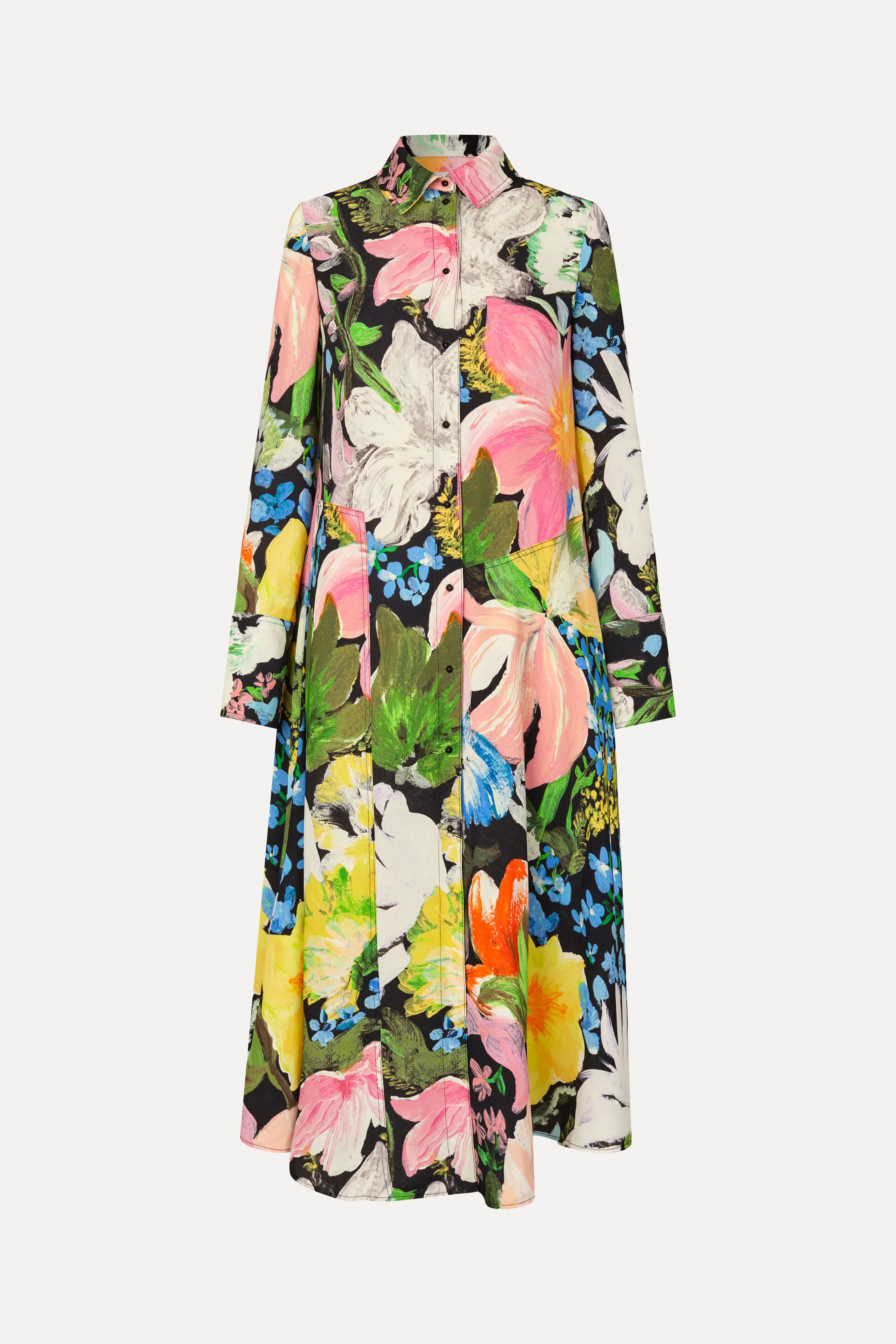 Front Placket Midi Polo Dress - Flowers Under The Sun