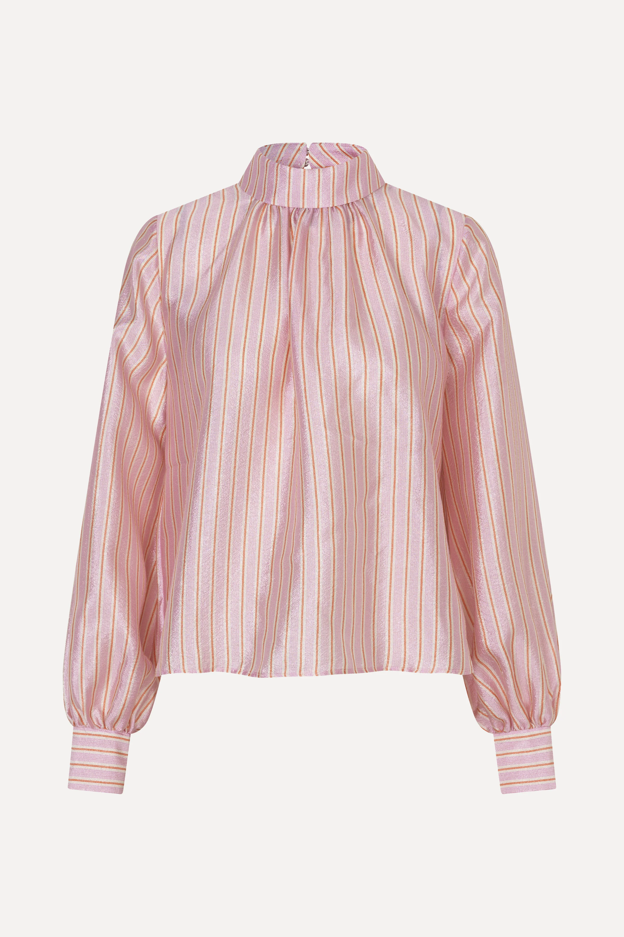 Gathered Long Sleeve Top - Rose Pinstripe