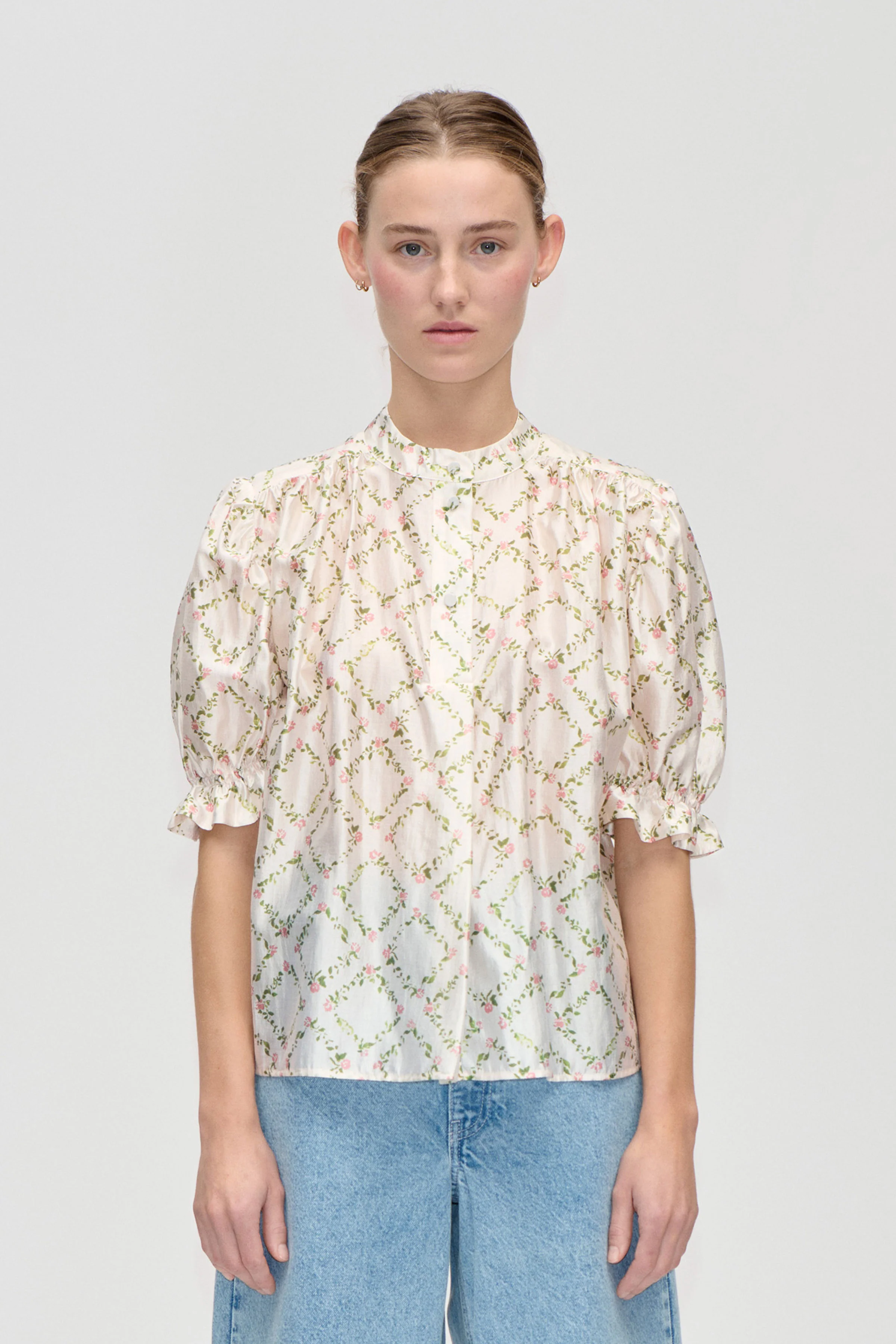 Gathered Top - Sakura Check Pink