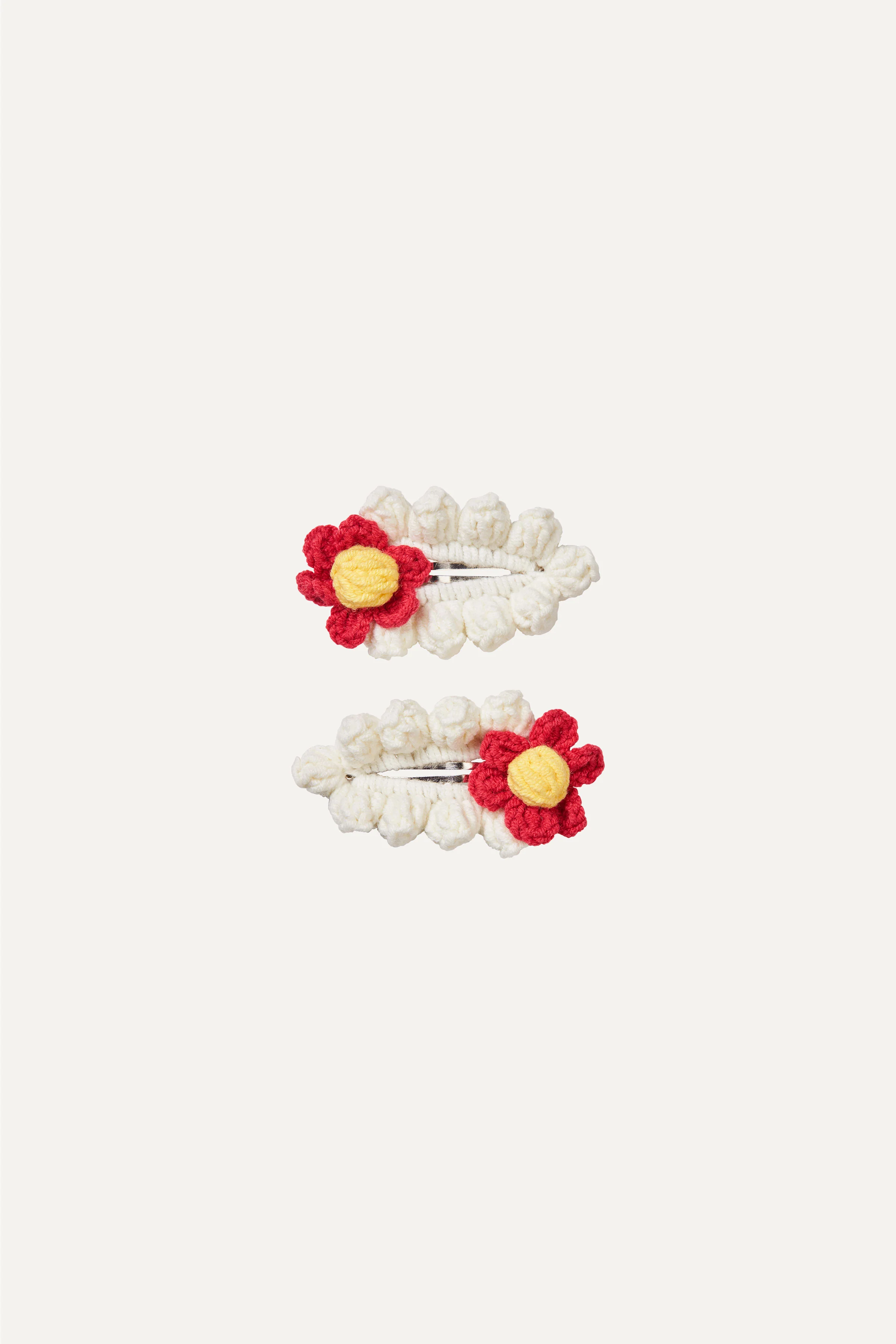 Hand Crocheted Hair Clip - Red Flowers - Image 2
