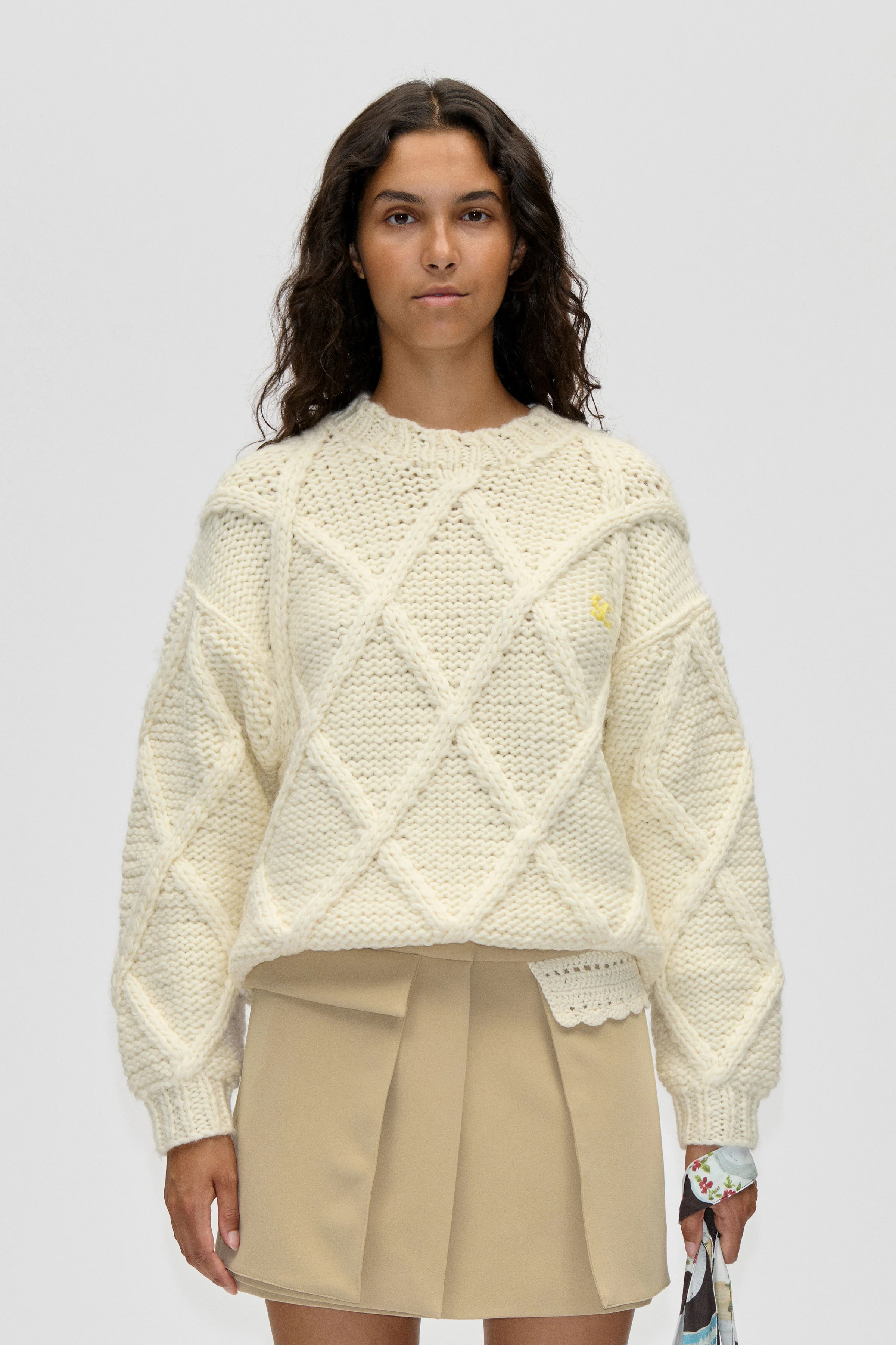 Handknit Cable Sweater - Porcelain Cream