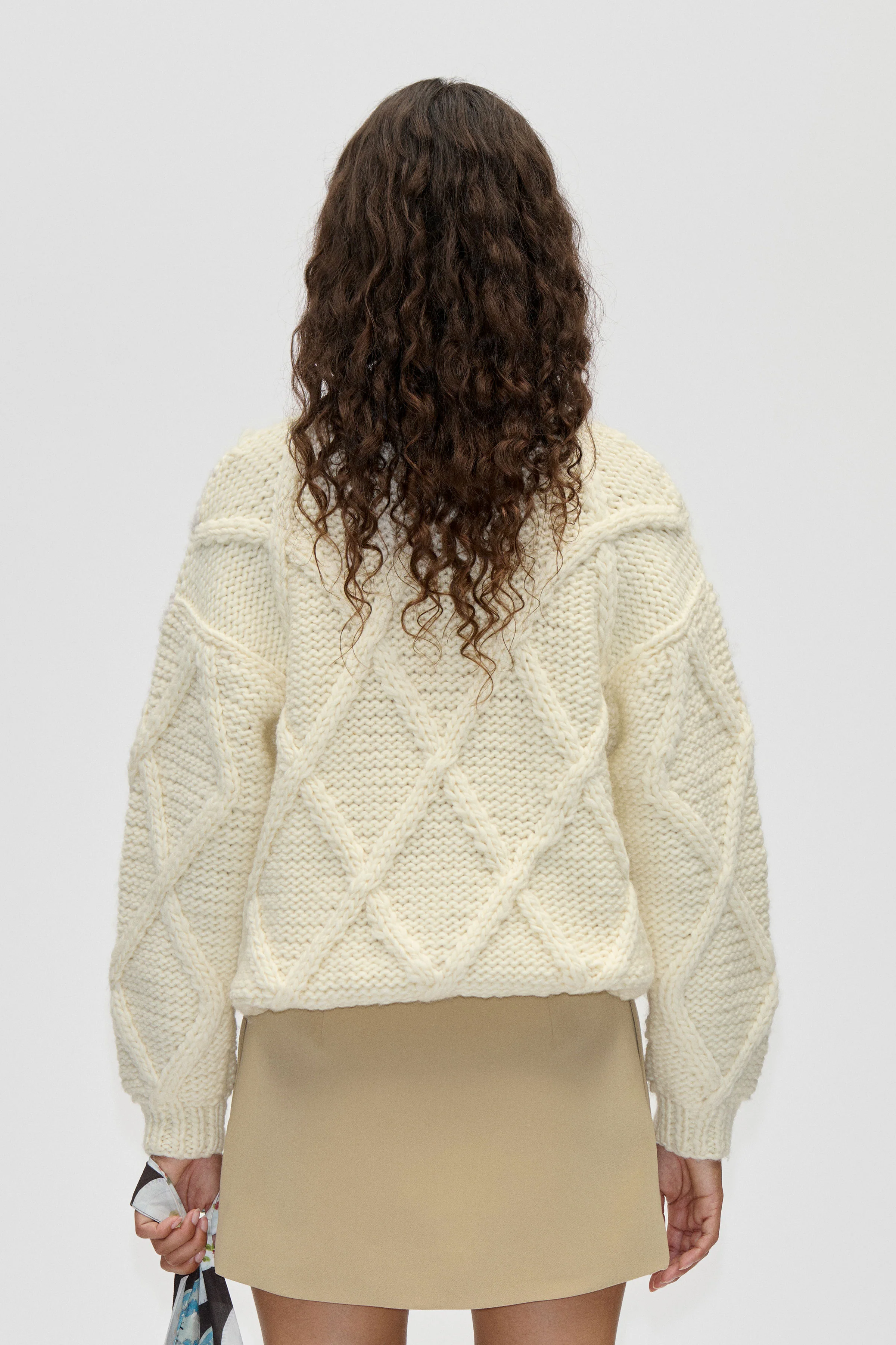 Handknit Cable Sweater - Porcelain Cream - Image 2