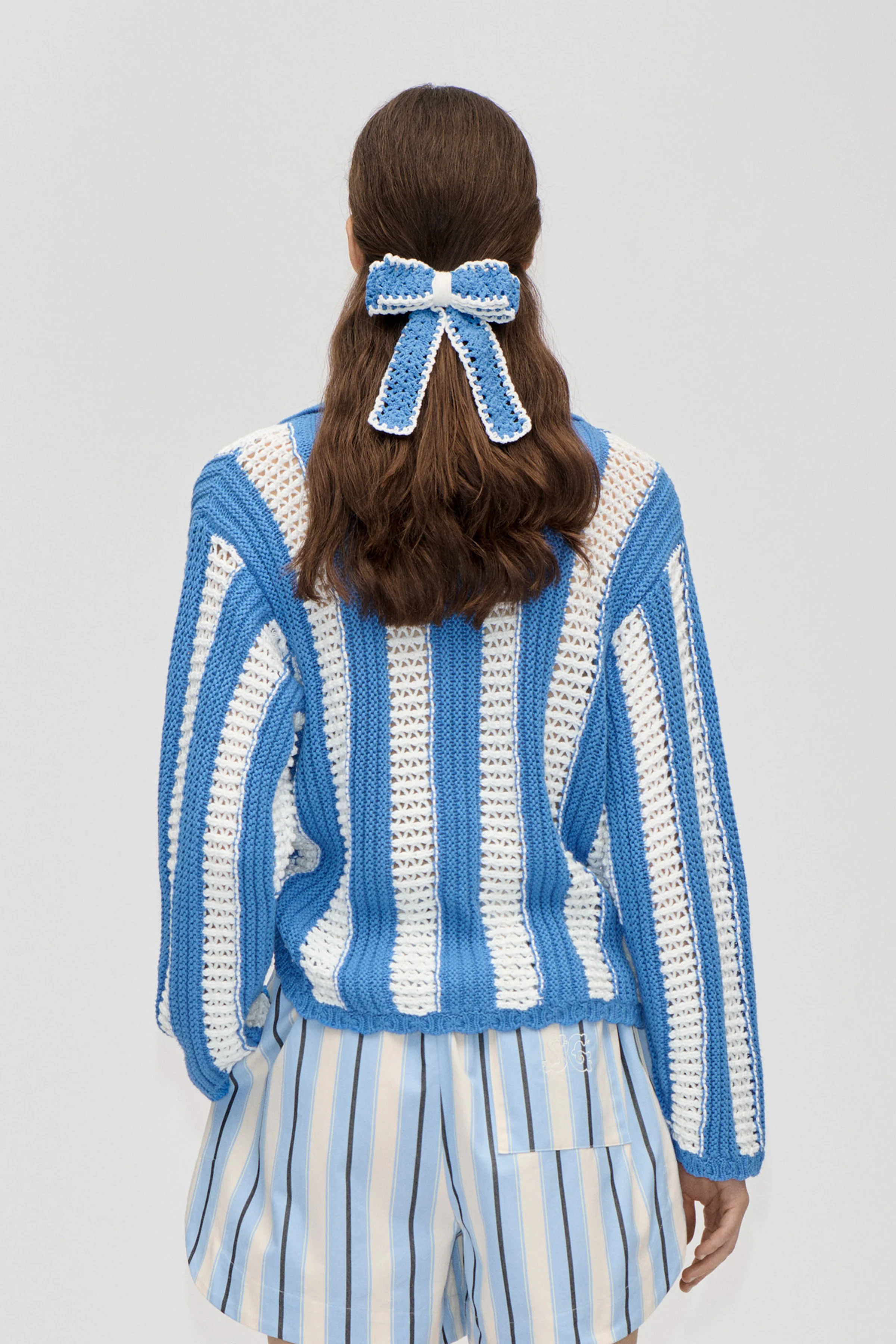 Knit Collar Cardigan - Baseball Stripes - Image 2