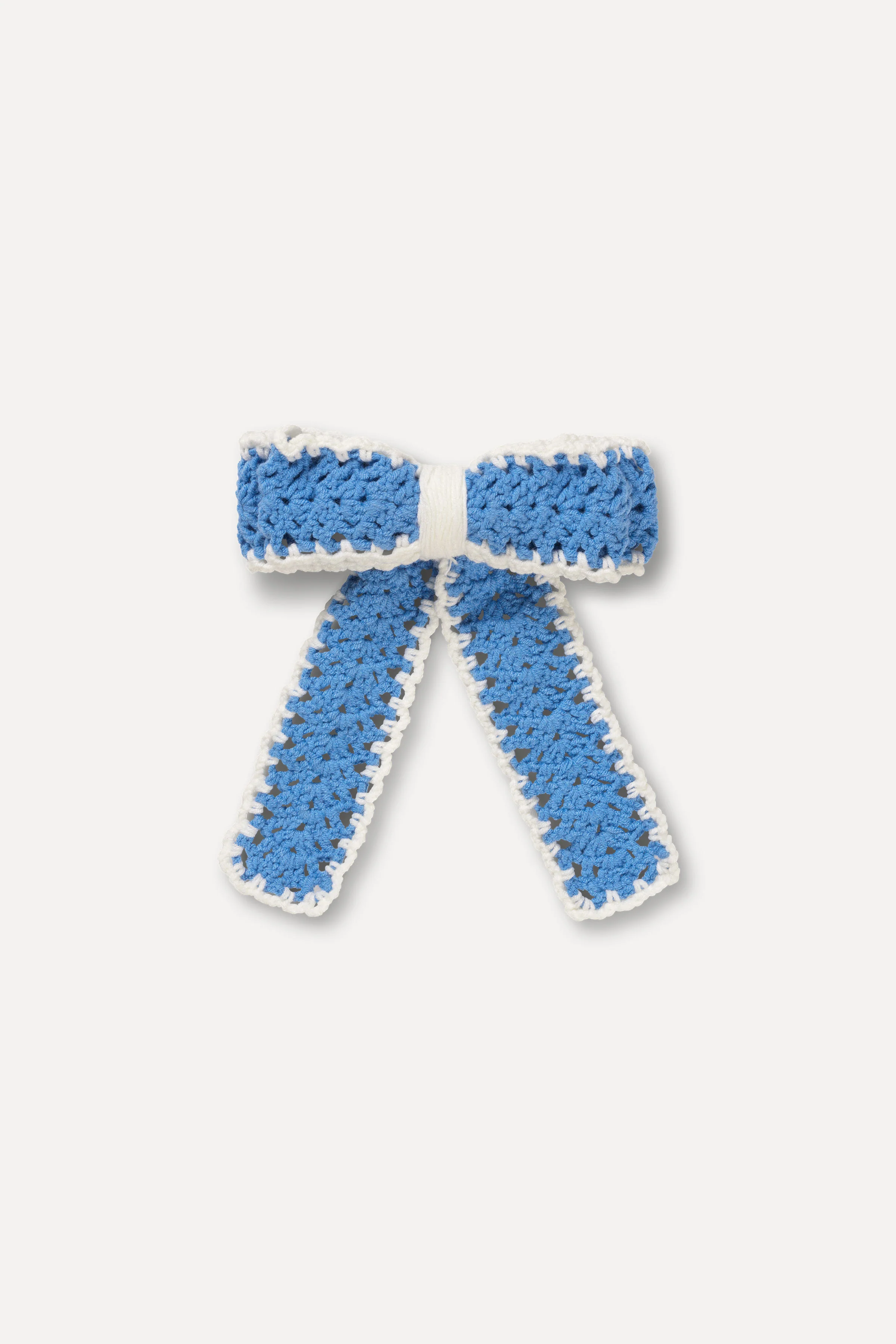 Long Hand-Crochet Bow Hair Clip - Della Robbia Blue