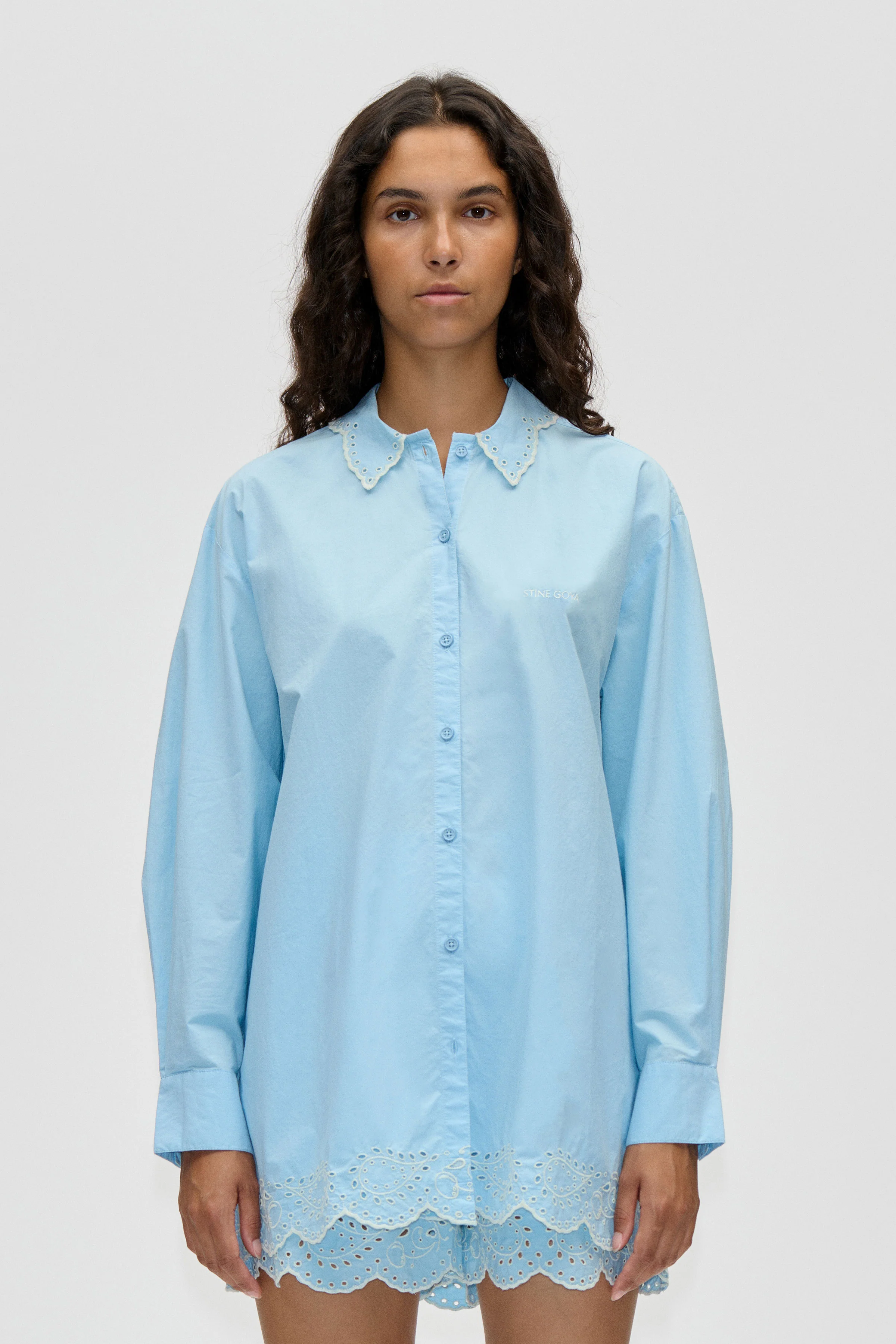Long Sleeve Oversized Shirt - Teapot Blue