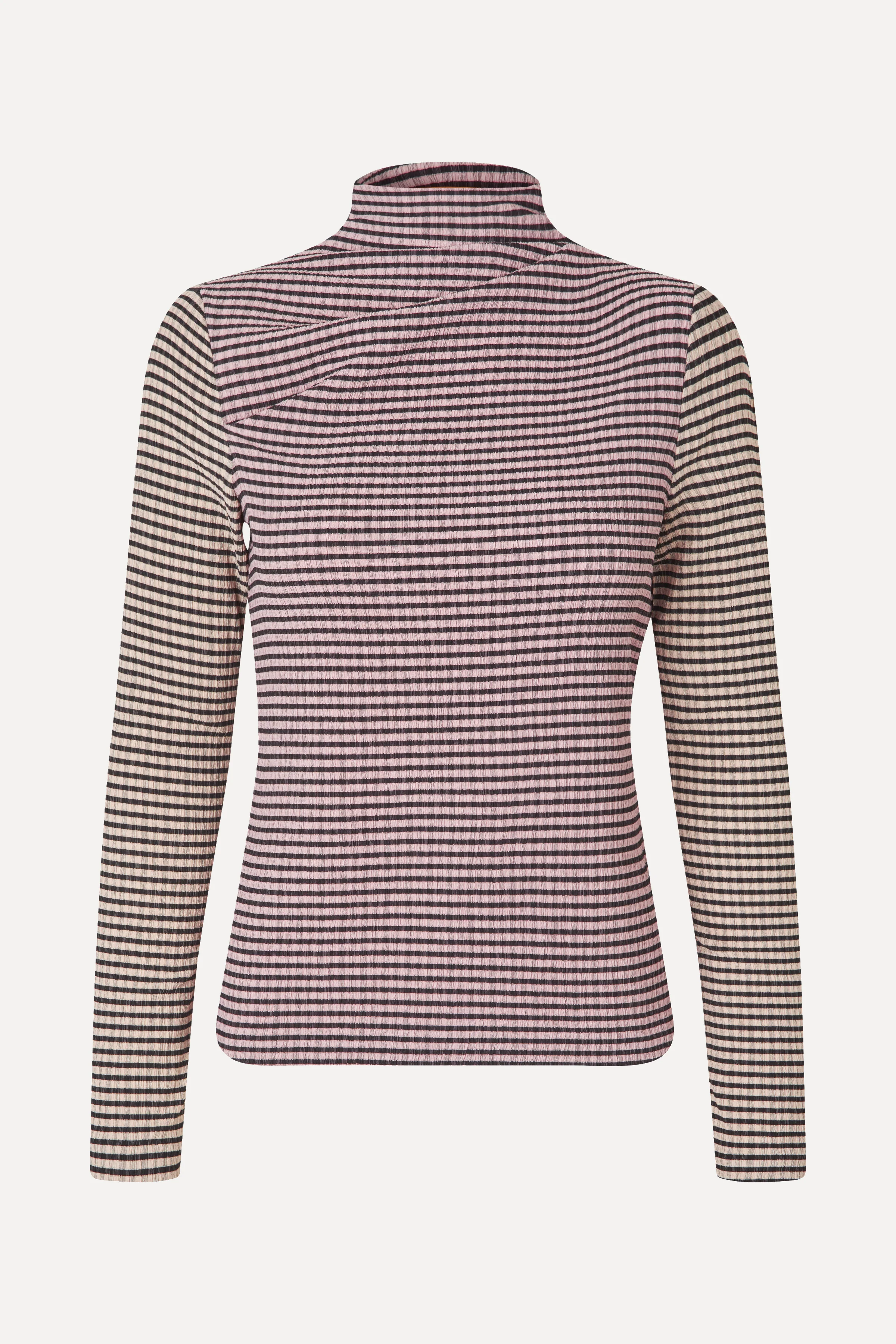 Long Sleeve Pleated Shoulder Top - Pink/Black