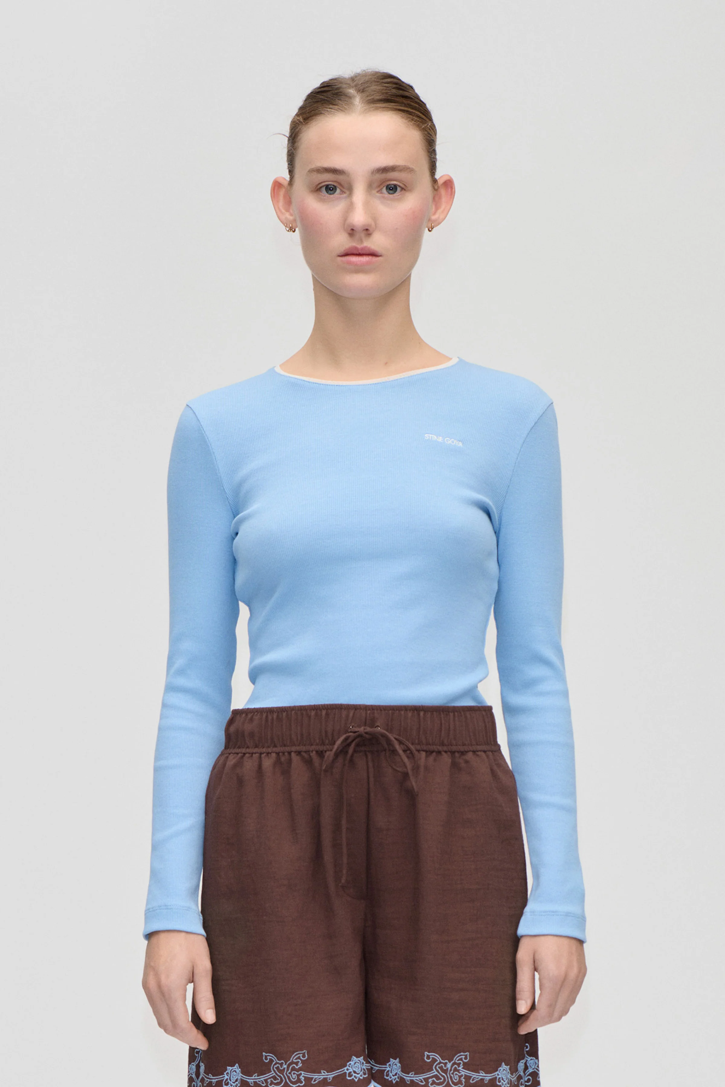 Long Sleeve Rib Top - Bel Air Blue