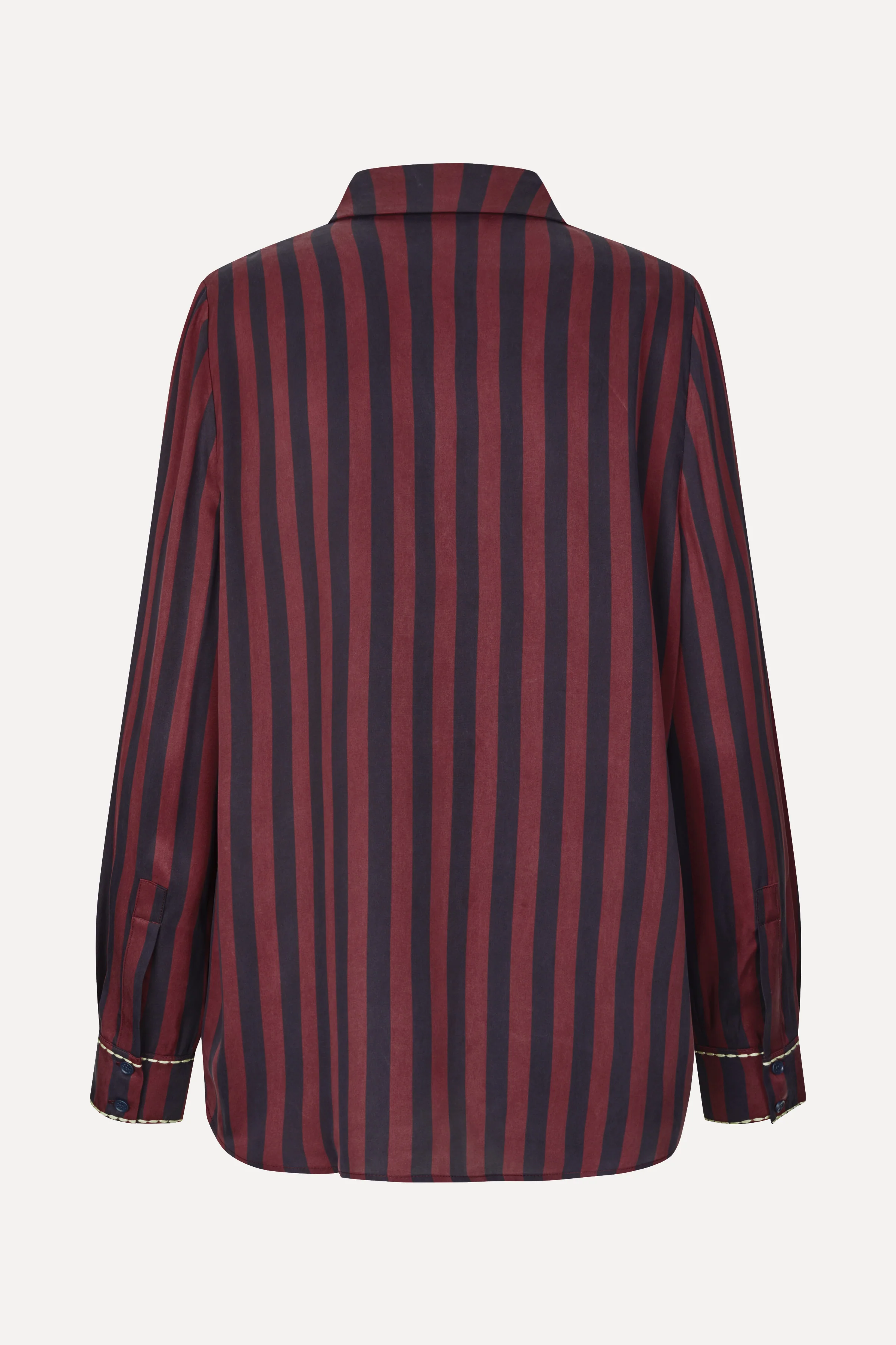 Long Sleeve Shirt - Navy and Burgundy Wallpaper Stripes - Image 4