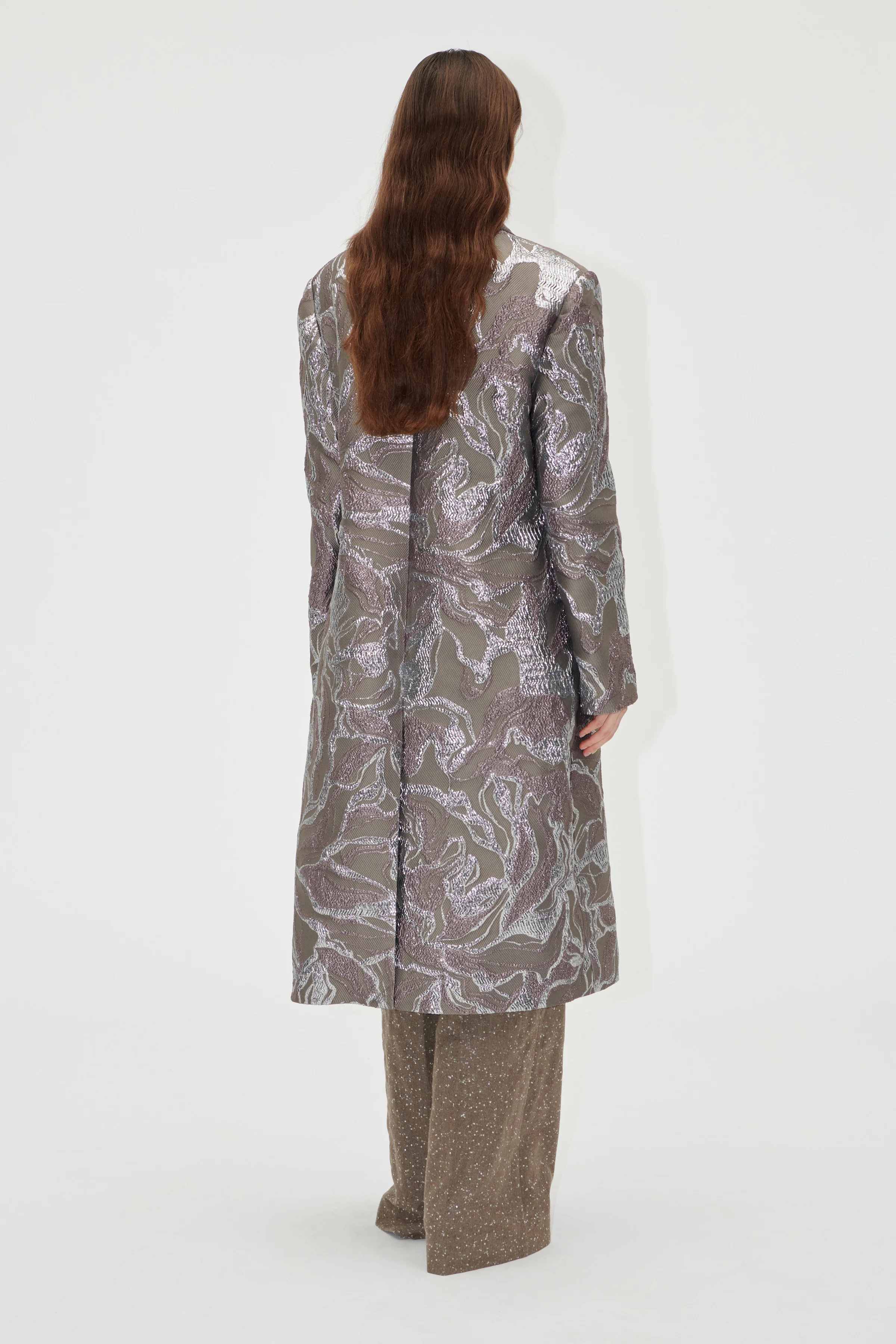 Long Sleeve Straight Coat - Abstract Foliage - Image 4